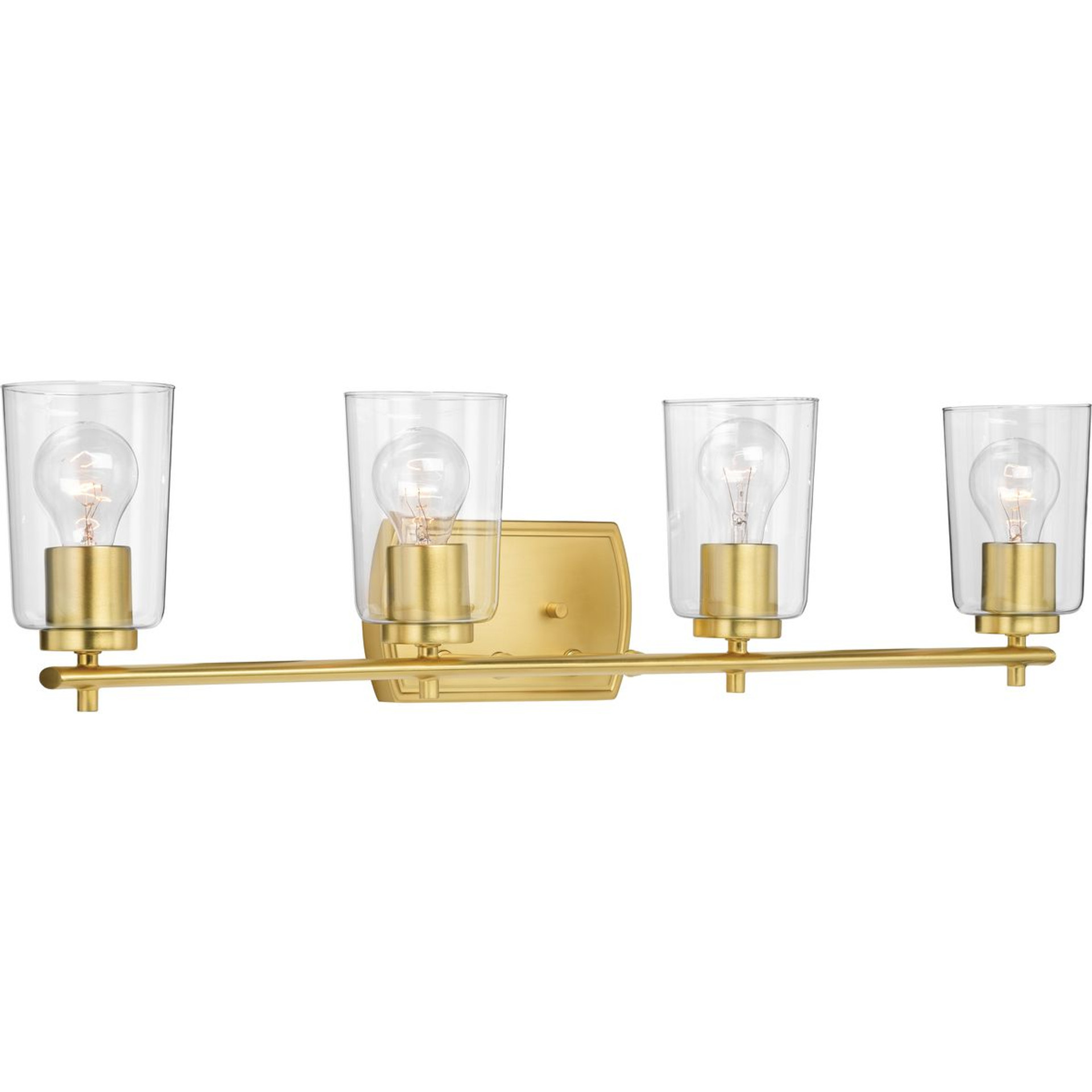 Progress Lighting Bath & Vanity Light - Adley Collection Four-Light Satin Brass Clear Glass New Traditional Bath Vanity Light - Model P300157-012