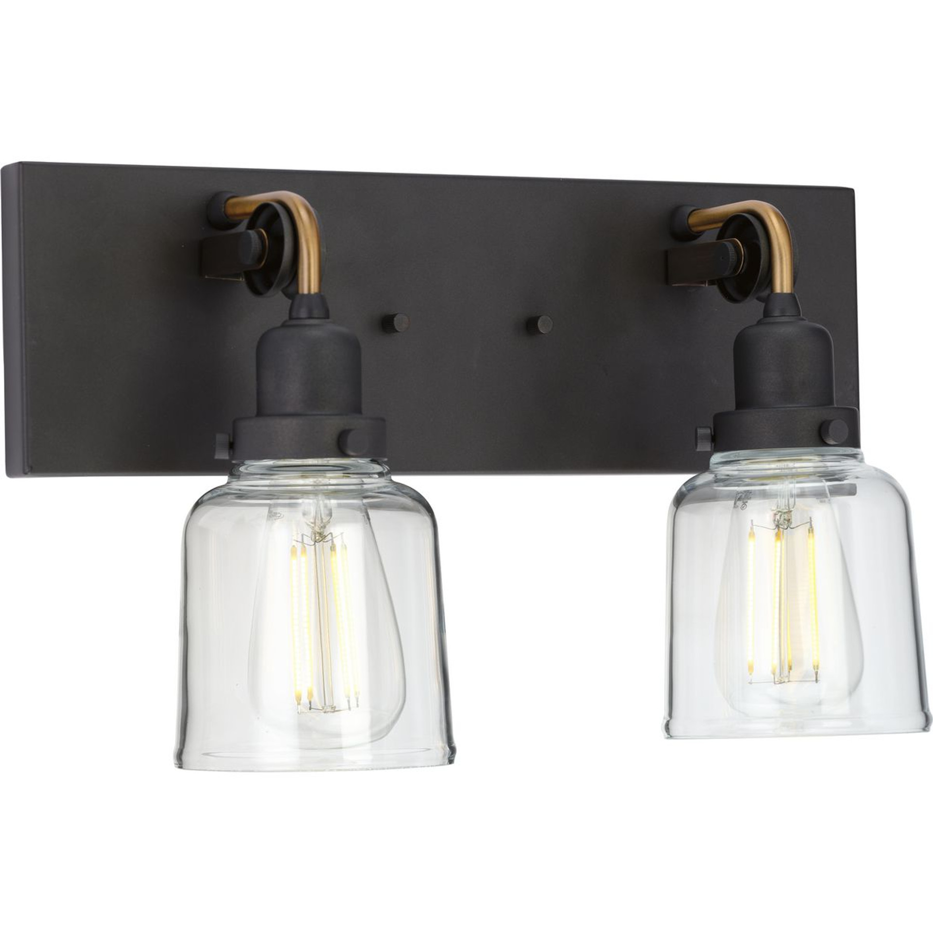 Progress Lighting Bath & Vanity Light - Rushton Collection Two-Light Graphite Clear Glass Farmhouse Bath Vanity Light - Model P300227-143