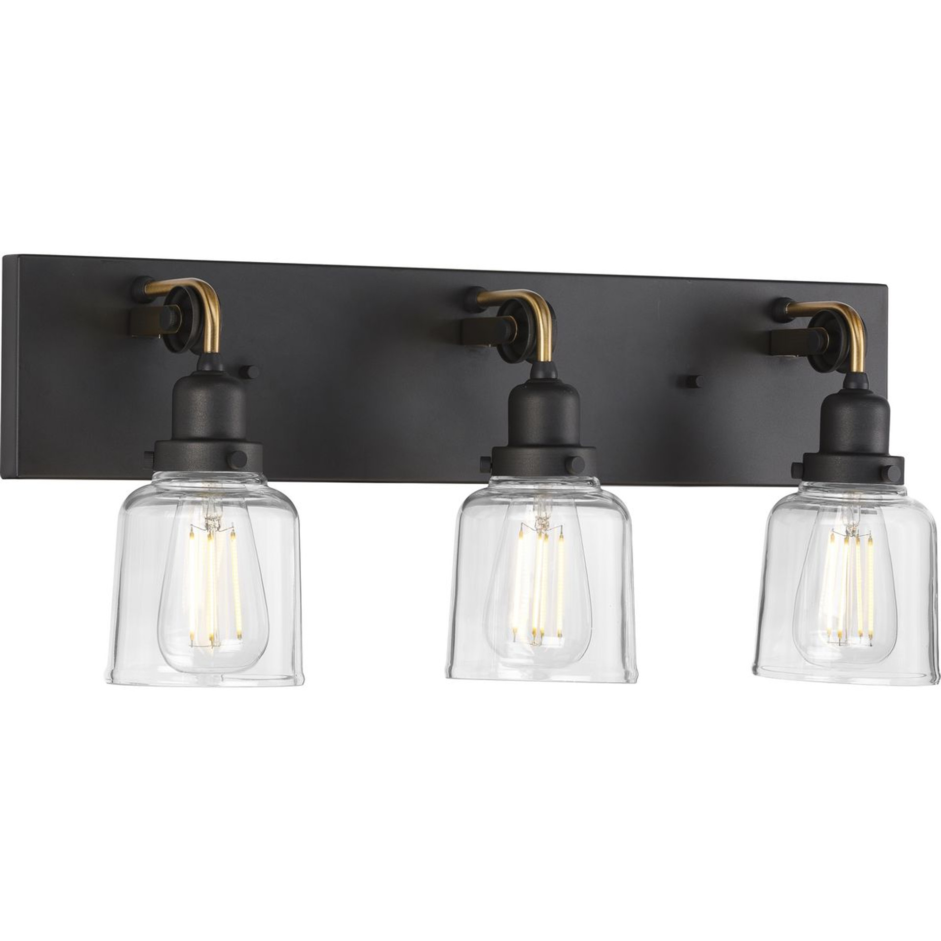 Progress Lighting Bath & Vanity Light - Rushton Collection Three-Light Graphite Clear Glass Farmhouse Bath Vanity Light - Model P300228-143