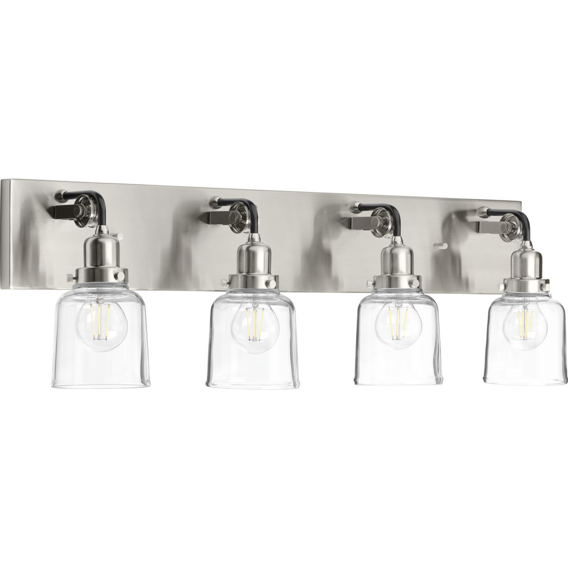 Progress Lighting Bath & Vanity Light - Rushton Collection Four-Light Brushed Nickel Clear Glass Farmhouse Bath Vanity Light - Model P300229-009