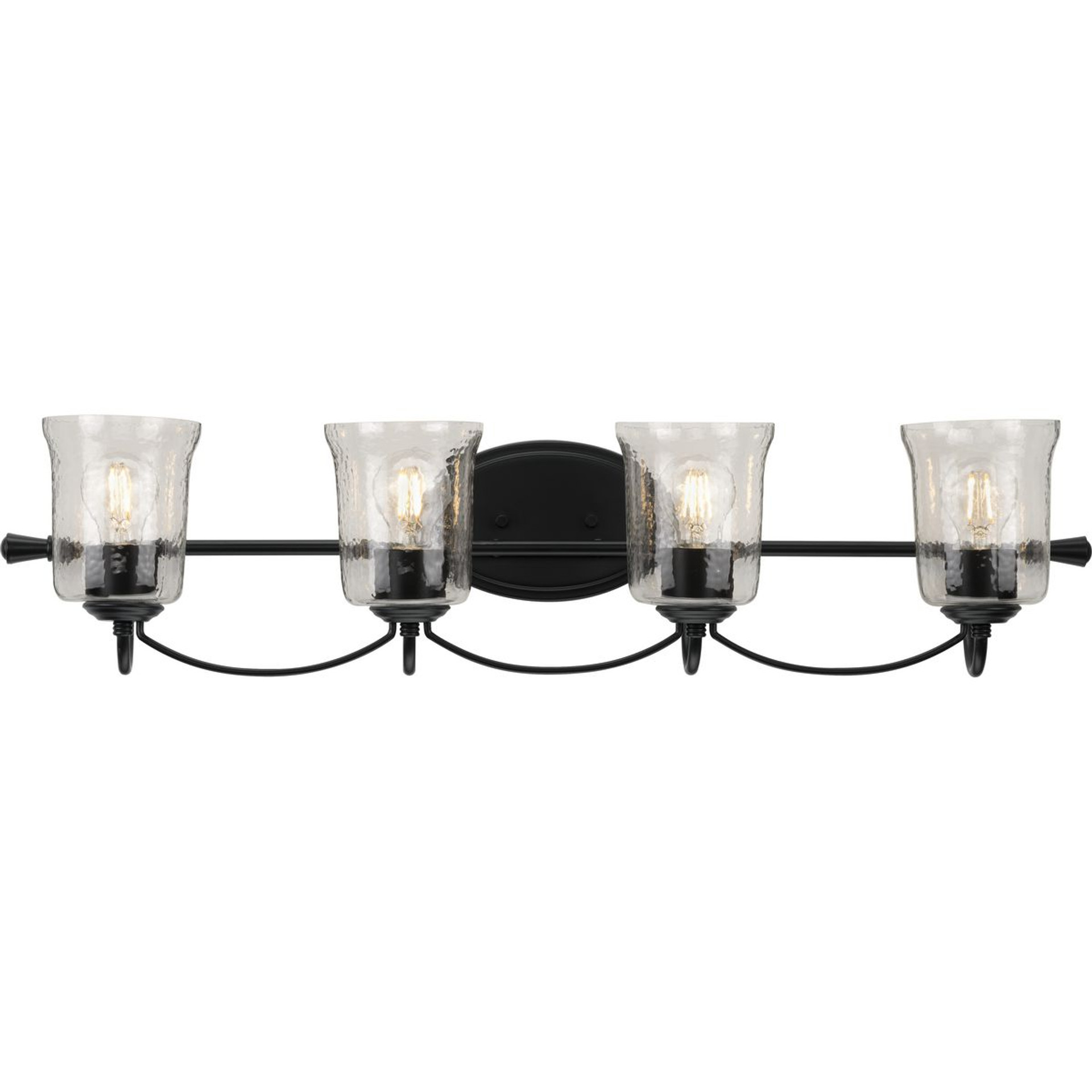 Progress Lighting Bath & Vanity Light - Bowman Collection Four-Light Matte Black Clear Chiseled Glass Coastal Bath Vanity Light - Model P300256-031
