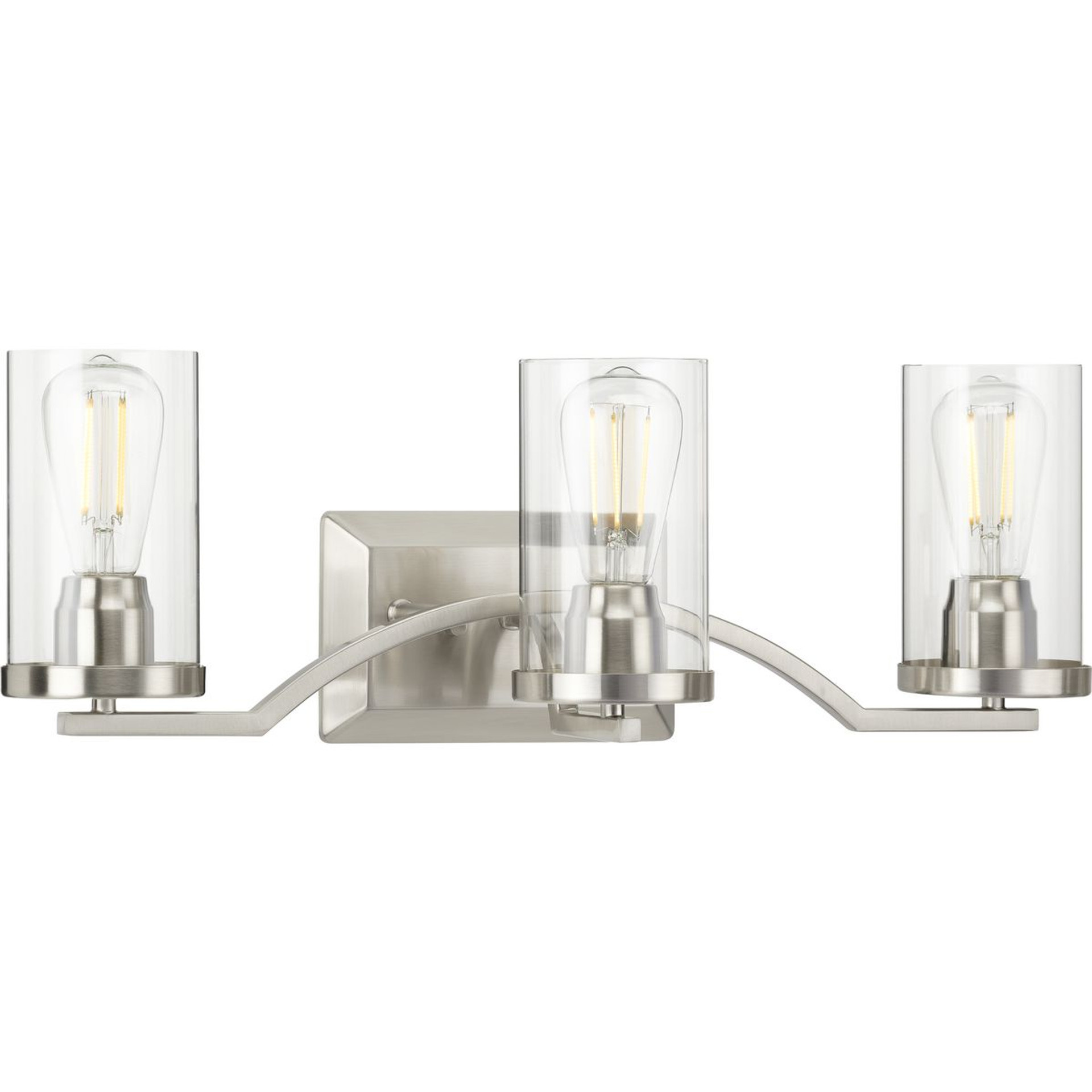 Progress Lighting Bath & Vanity Light - Lassiter Collection Three-Light Brushed Nickel Clear Glass Modern Bath Vanity Light - Model P300258-009