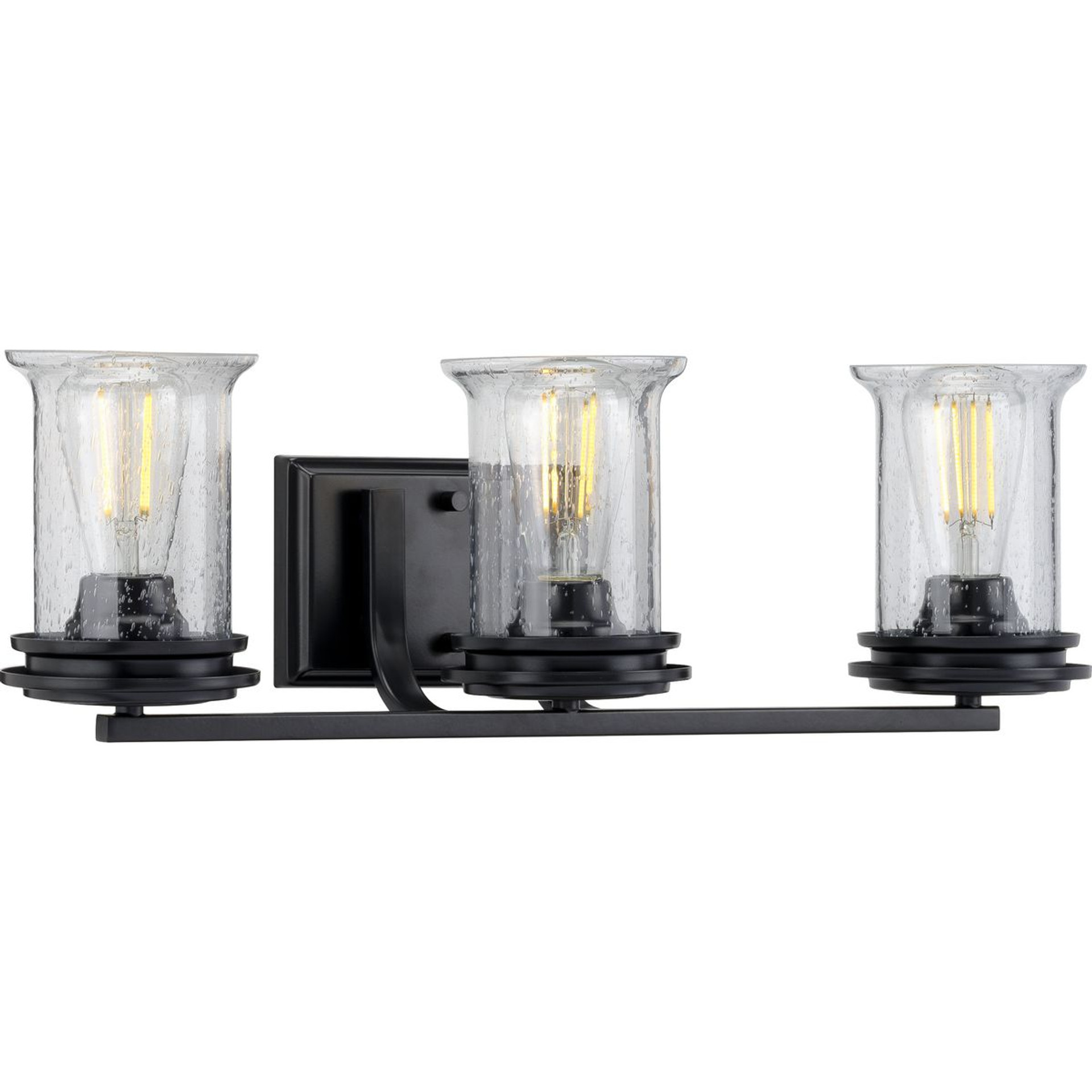 Progress Lighting Bath & Vanity Light - Winslett Collection Three-Light Matte Black Clear Seeded Glass Coastal Bath Vanity Light - Model P300274-031