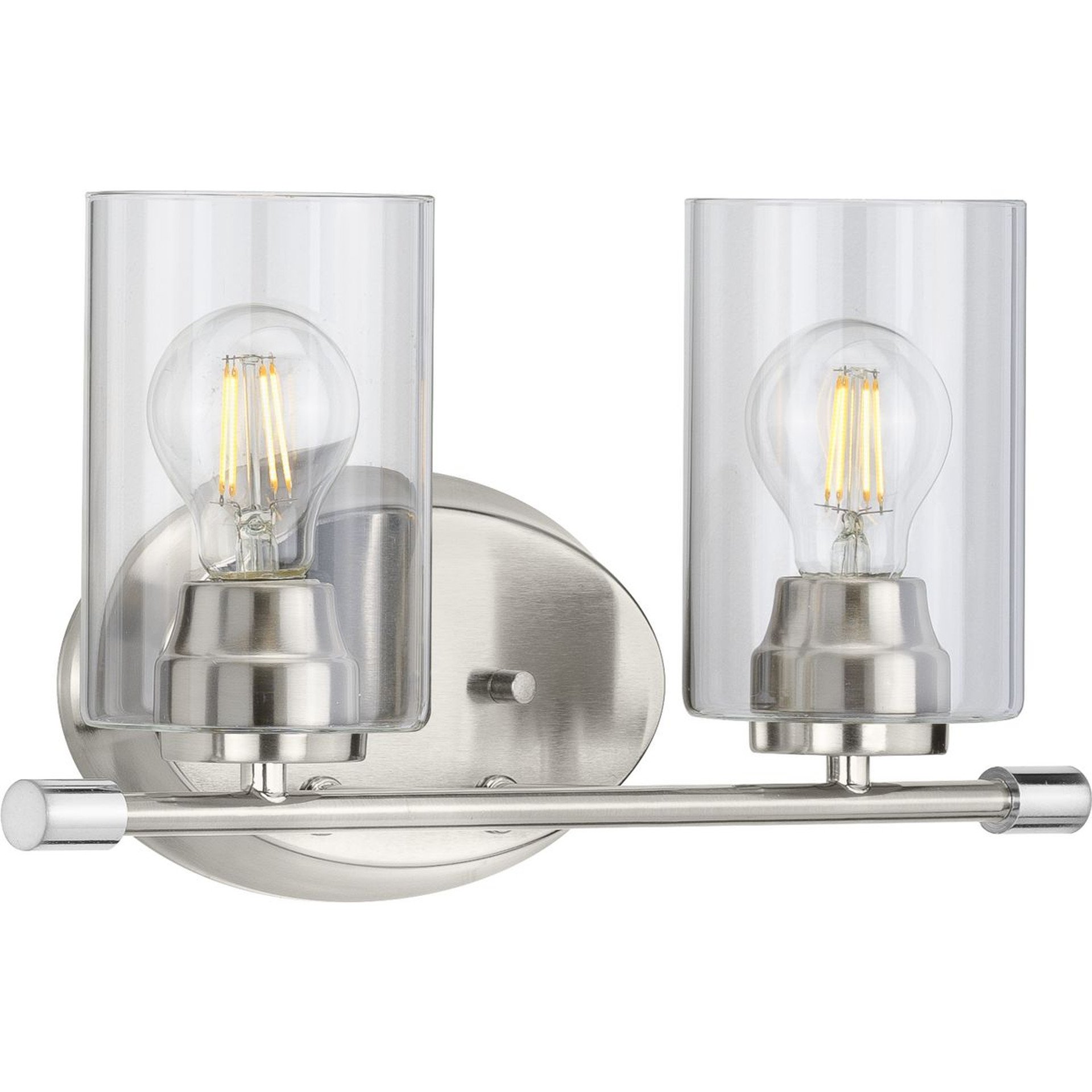 Progress Lighting Bath & Vanity Light - Riley Collection Two-Light Brushed Nickel Clear Glass Modern Bath Vanity Light - Model P300277-009