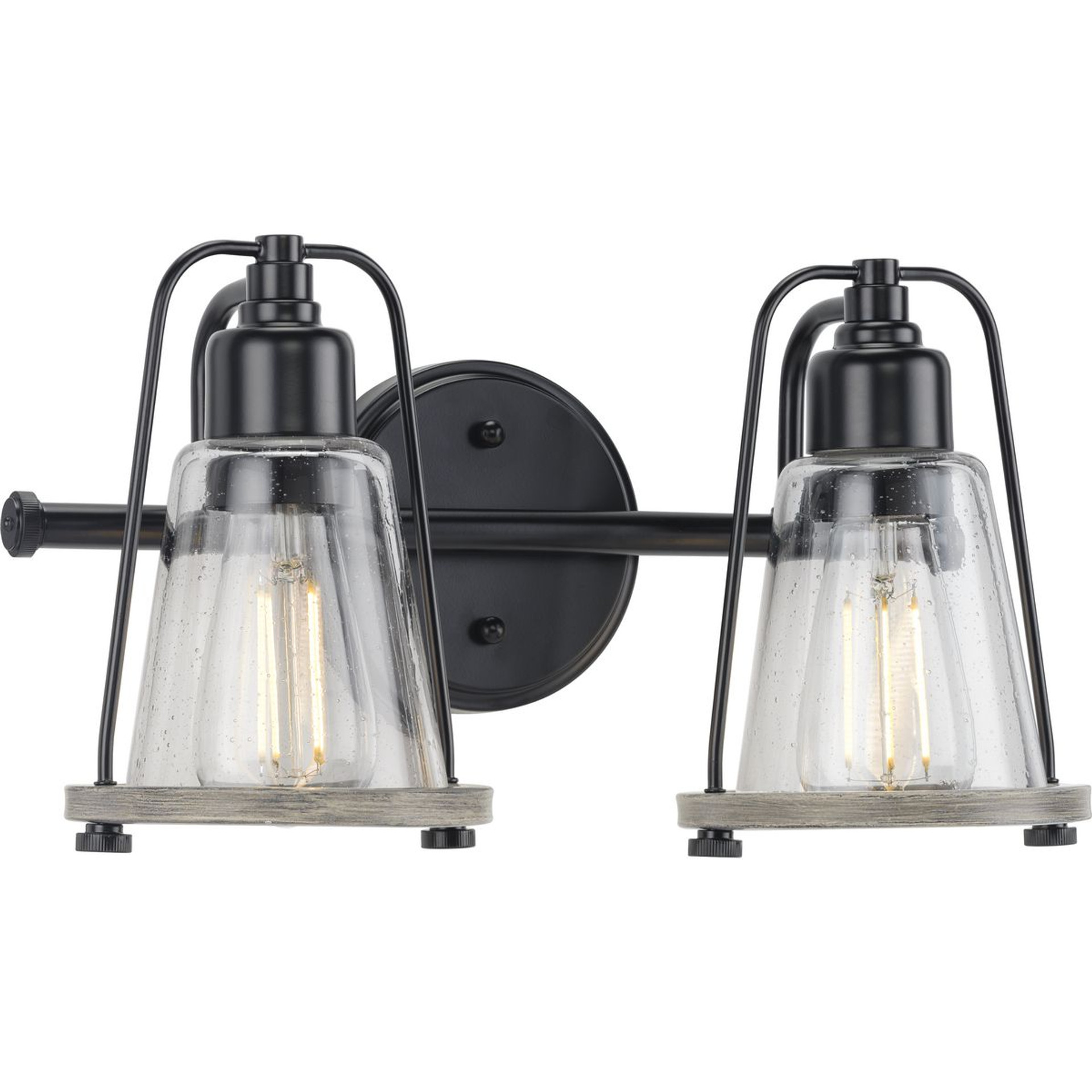 Progress Lighting Bath & Vanity Light - Conway Collection Two-Light Matte Black and Clear Seeded Farmhouse Style Bath Vanity Wall Light - Model P300296-031