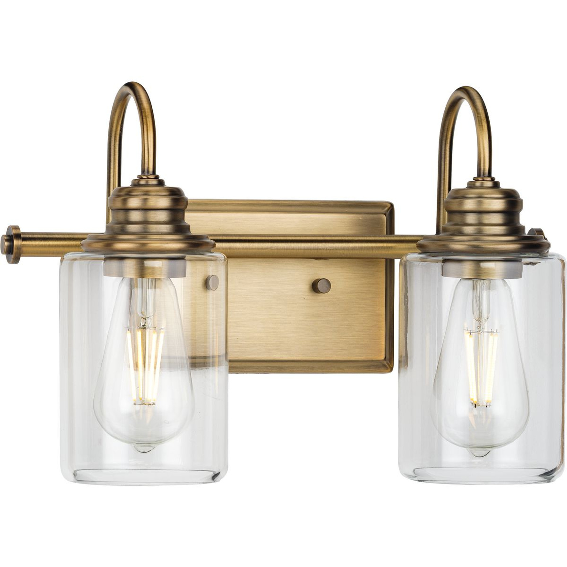 Progress Lighting Bath & Vanity Light - Aiken Collection Two-Light Vintage Style Brass Clear Glass Farmhouse Style Bath Vanity Wall Light - Model P300321-163