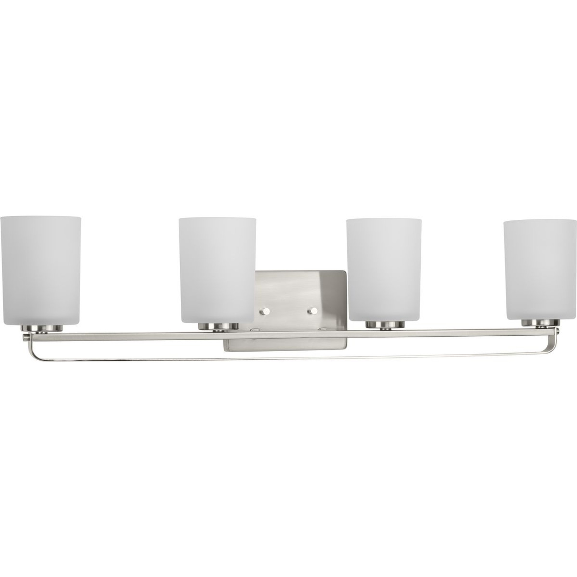 Progress Lighting Bath & Vanity Light - League Collection Four-Light Brushed Nickel and Etched Glass Modern Farmhouse Bath Vanity Light - Model P300344-009