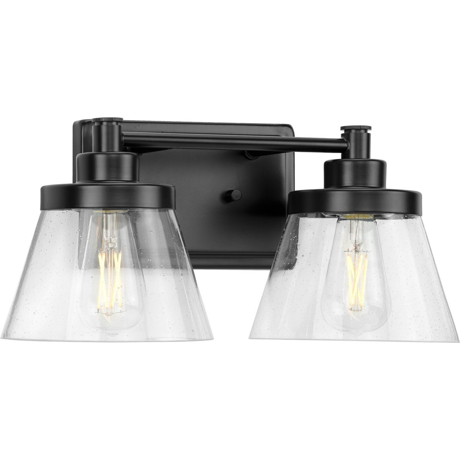 Progress Lighting Bath & Vanity Light - Hinton Collection Two-Light Matte Black Clear Seeded Glass Farmhouse Bath Vanity Light - Model P300349-31M