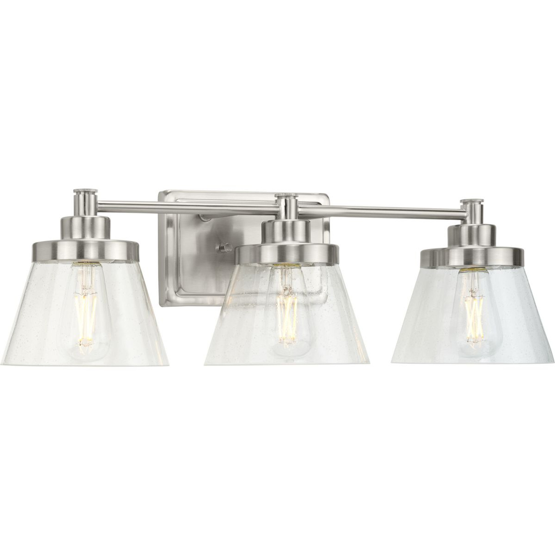 Progress Lighting Bath & Vanity Light - Hinton Collection Three-Light Brushed Nickel Clear Seeded Glass Farmhouse Bath Vanity Light - Model P300350-009