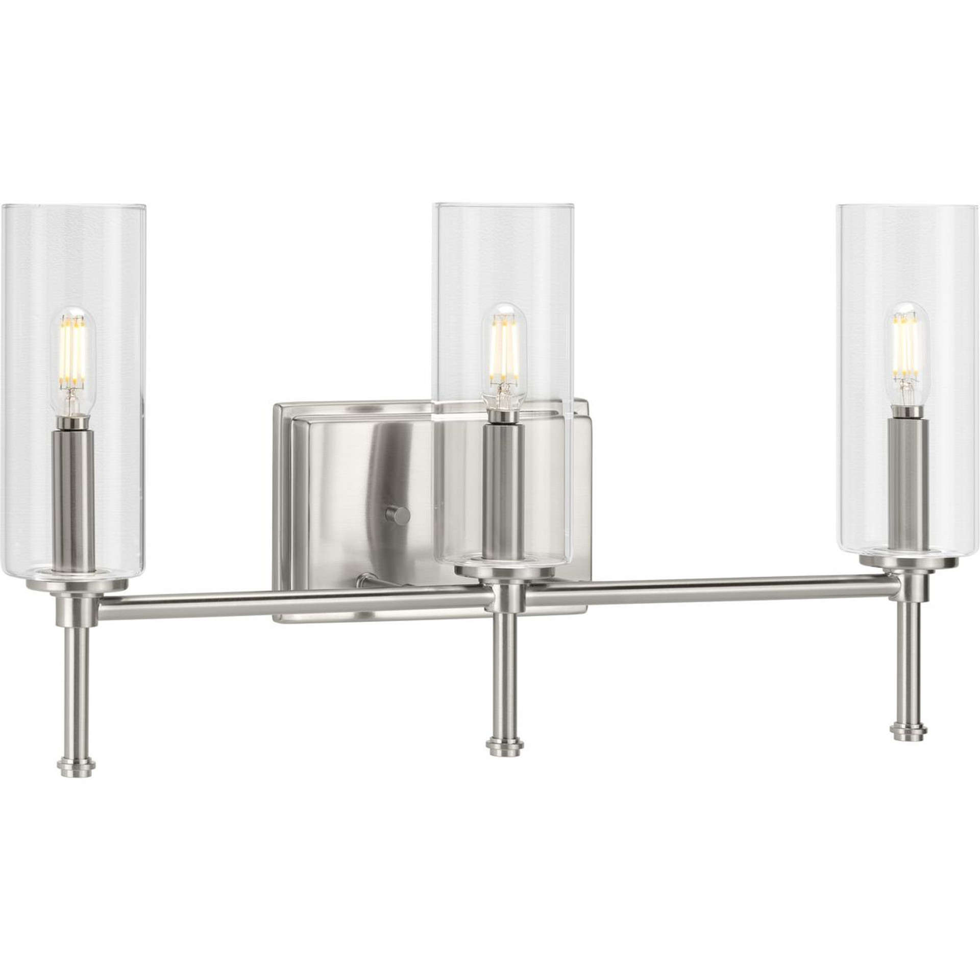 Progress Lighting Bath & Vanity Light - Elara Collection Three-Light Brushed Nickel Clear Glass New Traditional Bath Vanity Light - Model P300358-009
