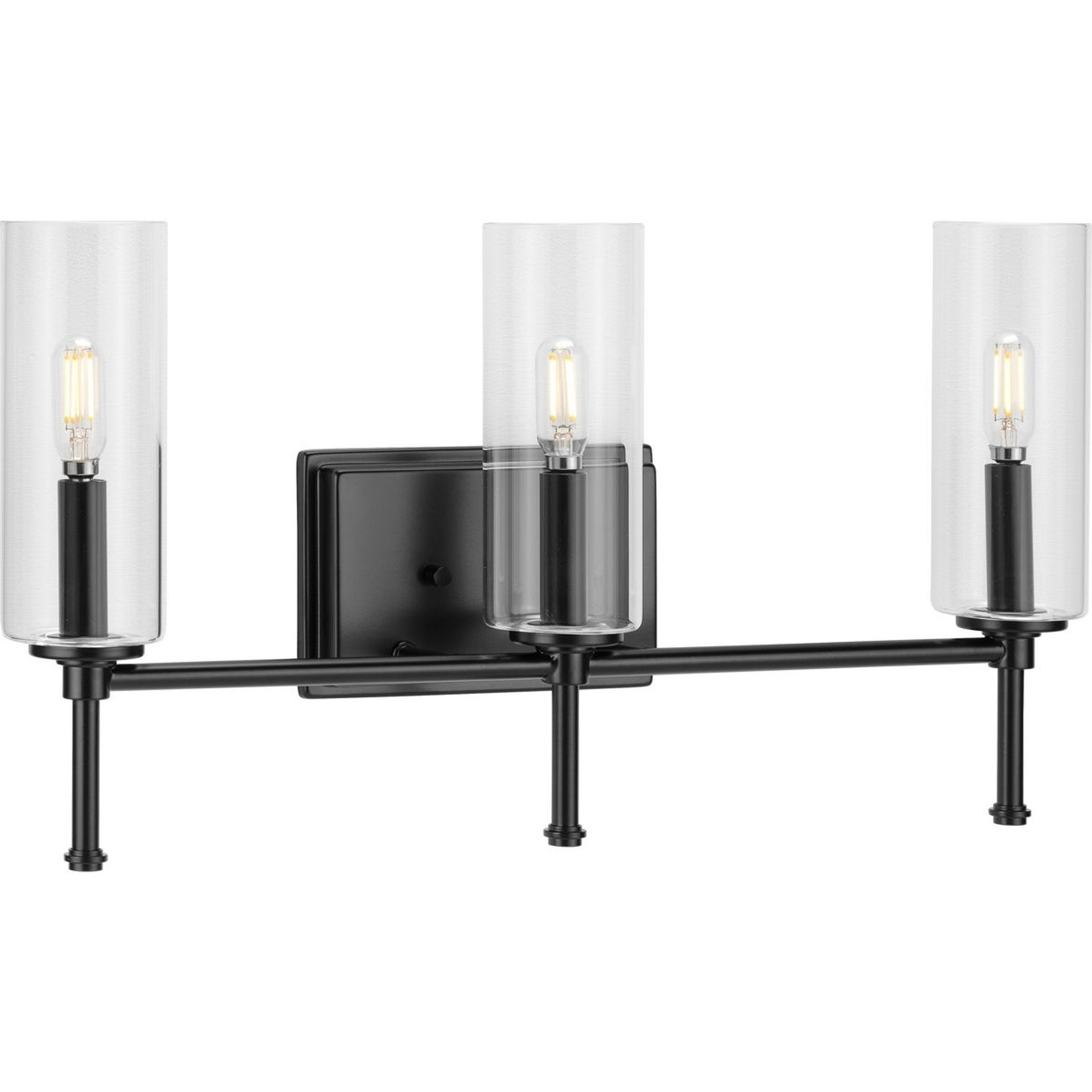 Progress Lighting Bath & Vanity Light - Elara Collection Three-Light Matte Black Clear Glass New Traditional Bath Vanity Light - Model P300358-31M