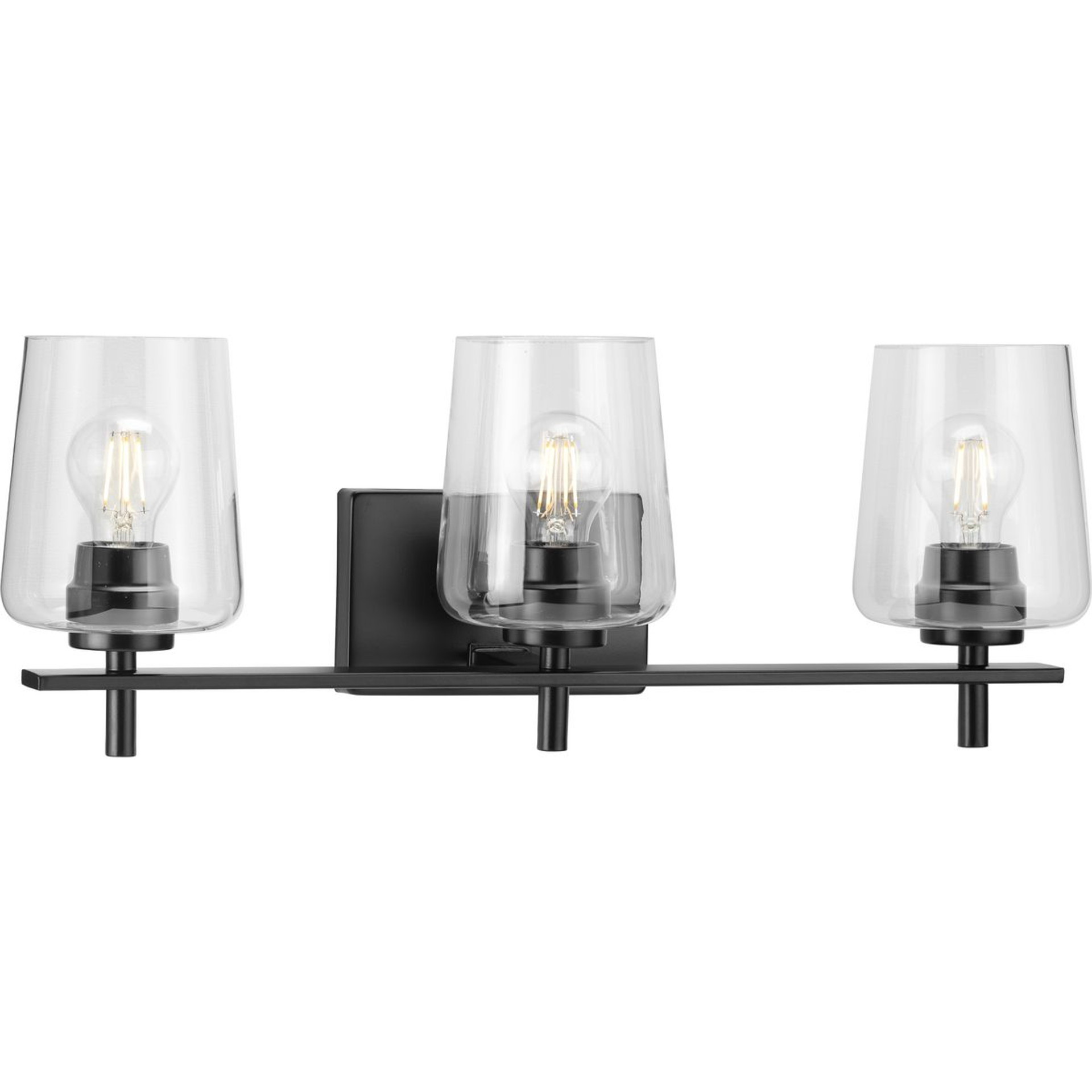 Progress Lighting Bath & Vanity Light - Calais Collection Three-Light Matte Black Clear Glass New Traditional Bath Vanity Light - Model P300362-31M