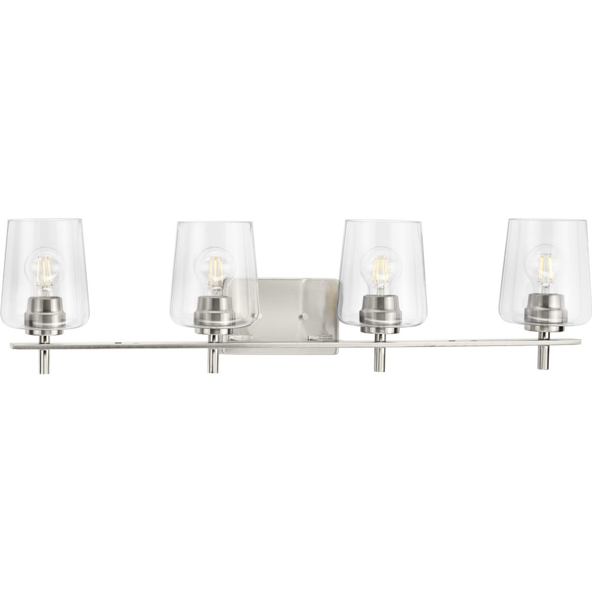 Progress Lighting Bath & Vanity Light - Calais Collection Four-Light New Traditional Brushed Nickel Clear Glass Bath Vanity Light - Model P300363-009