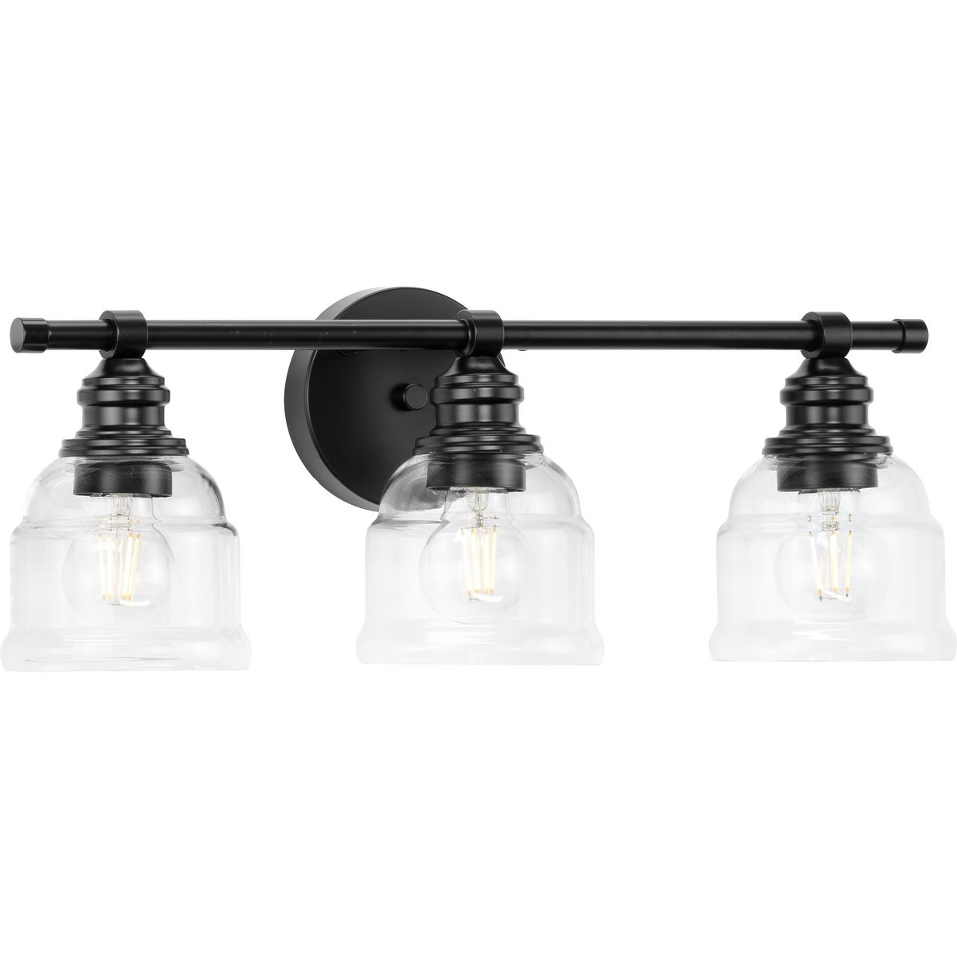 Progress Lighting Bath & Vanity Light - Ambrose Collection Three-Light Farmhouse Matte Black Clear Glass Bath Vanity Light - Model P300375-31M
