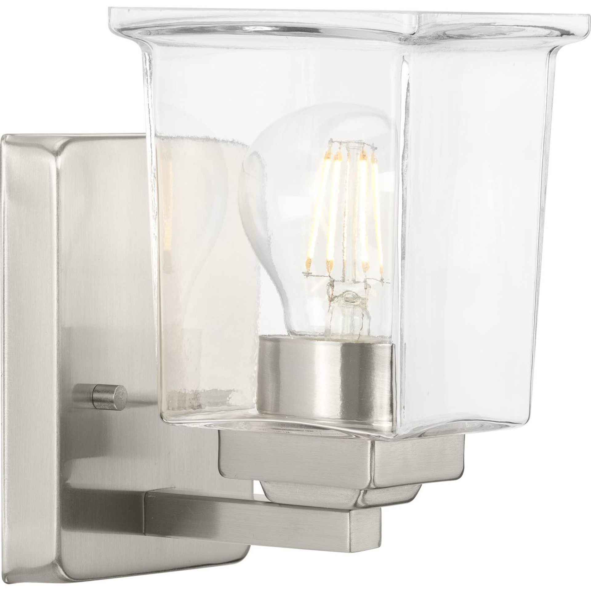 Progress Lighting Bath & Vanity Light - Gilmour Collection One-Light Modern Farmhouse Brushed Nickel Clear Glass Bath Vanity Light - Model P300377-009
