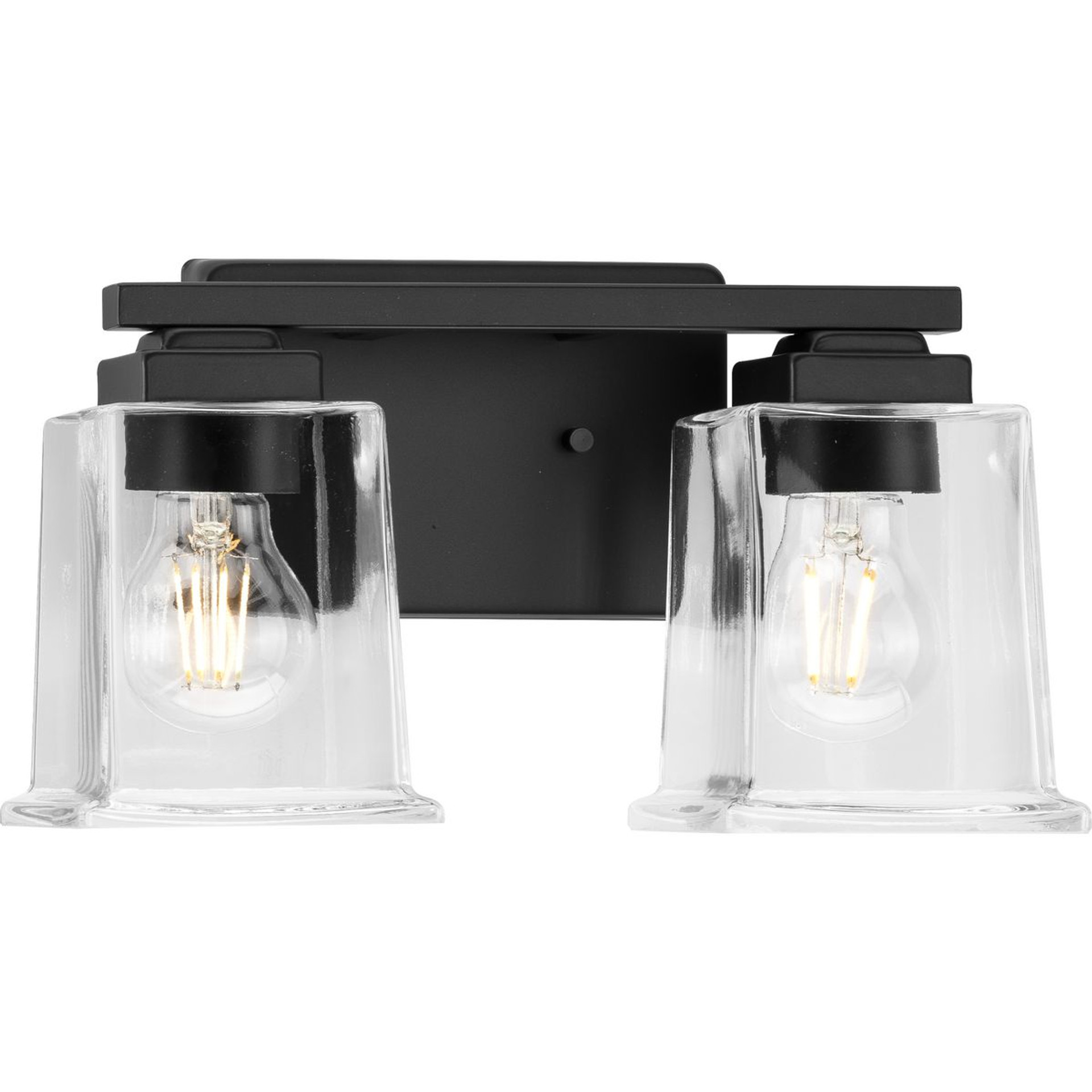 Progress Lighting Bath & Vanity Light - Gilmour Collection Two-Light Modern Farmhouse Matte Black Clear Glass Bath Vanity Light - Model P300378-31M