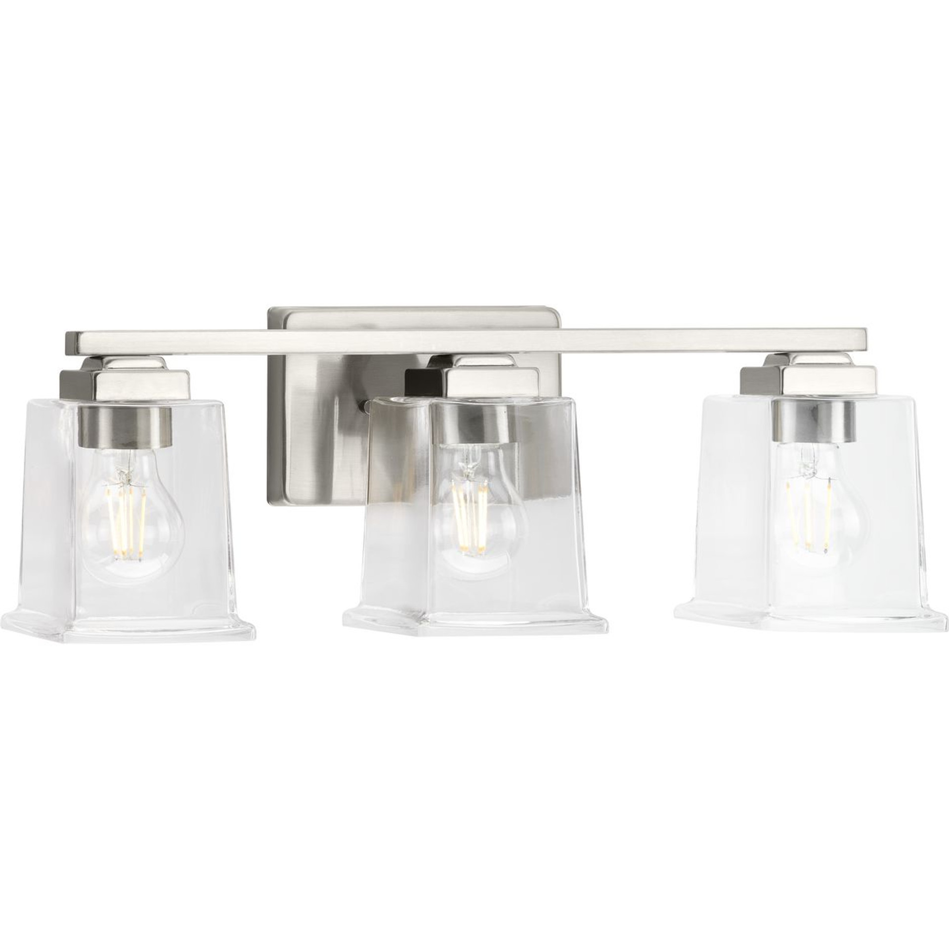Progress Lighting Bath & Vanity Light - Gilmour Collection Three-Light Modern Farmhouse Brushed Nickel Clear Glass Bath Vanity Light - Model P300379-009