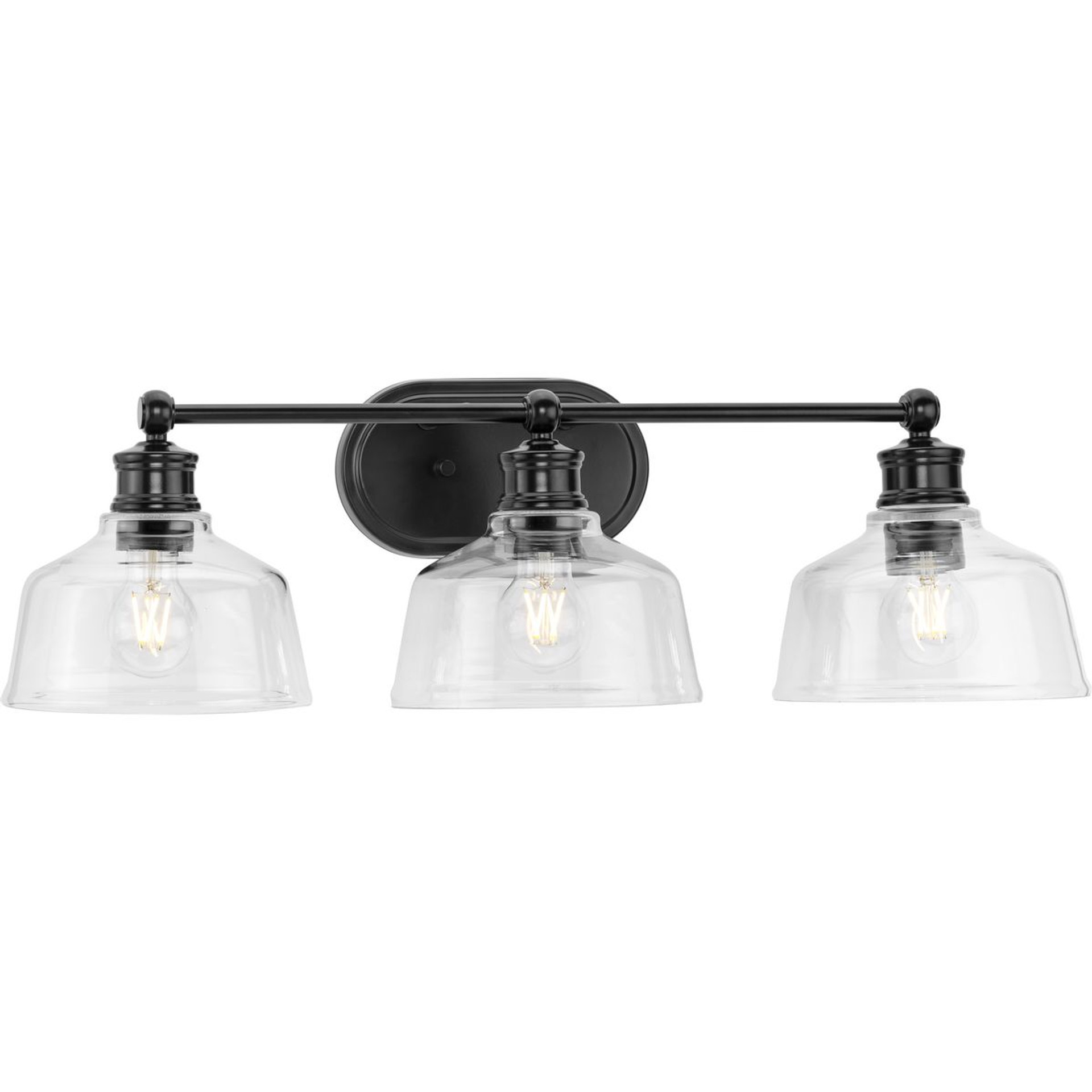 Progress Lighting Bath & Vanity Light - Singleton Collection Three-Light 26.5" Matte Black Farmhouse Vanity Light with Clear Glass Shades - Model P300397-31M