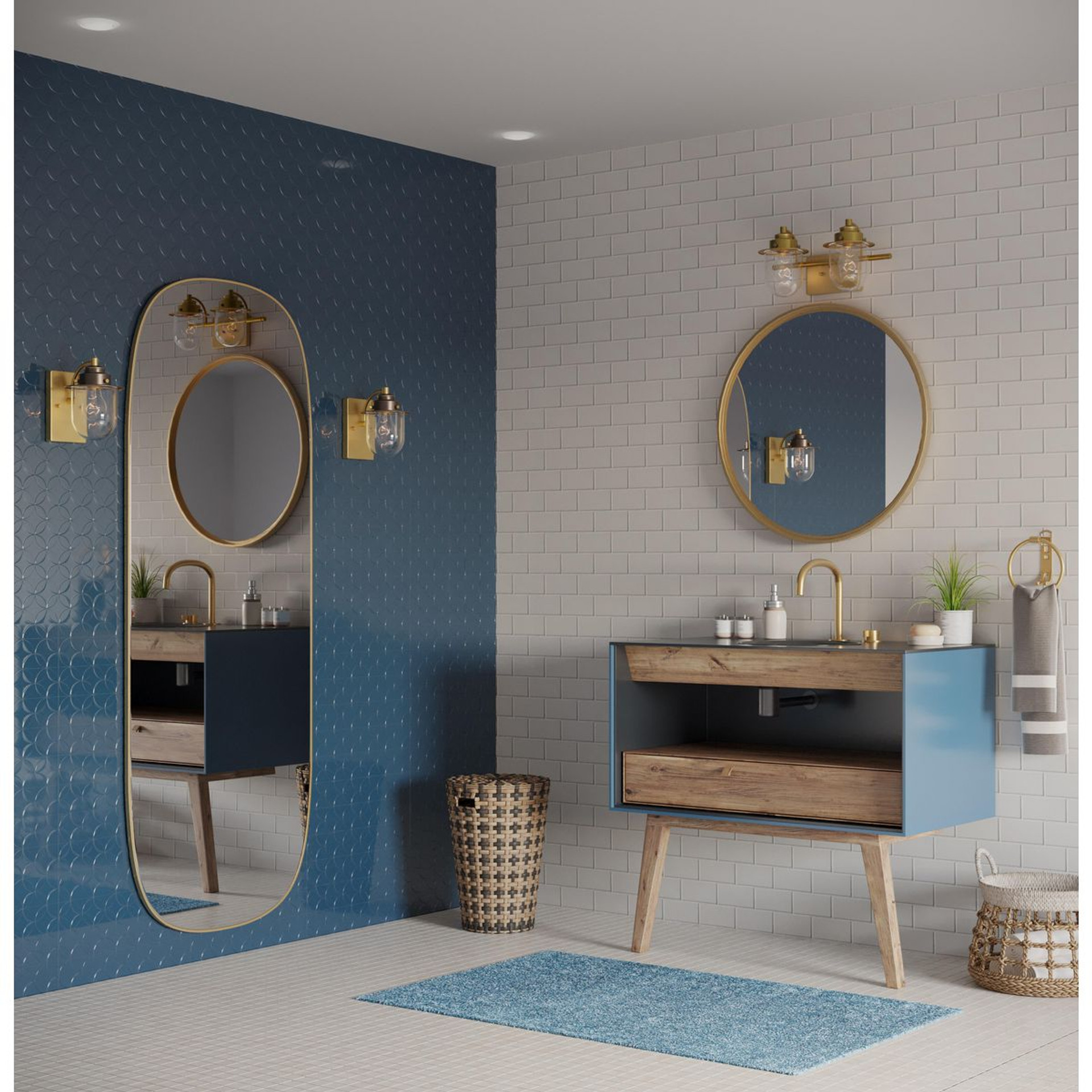 Progress Lighting Northlake Collection Two-Light Vintage Brass Clear Glass Transitional Bath Light - Damp Location Listed Application Shot Model P300435-163