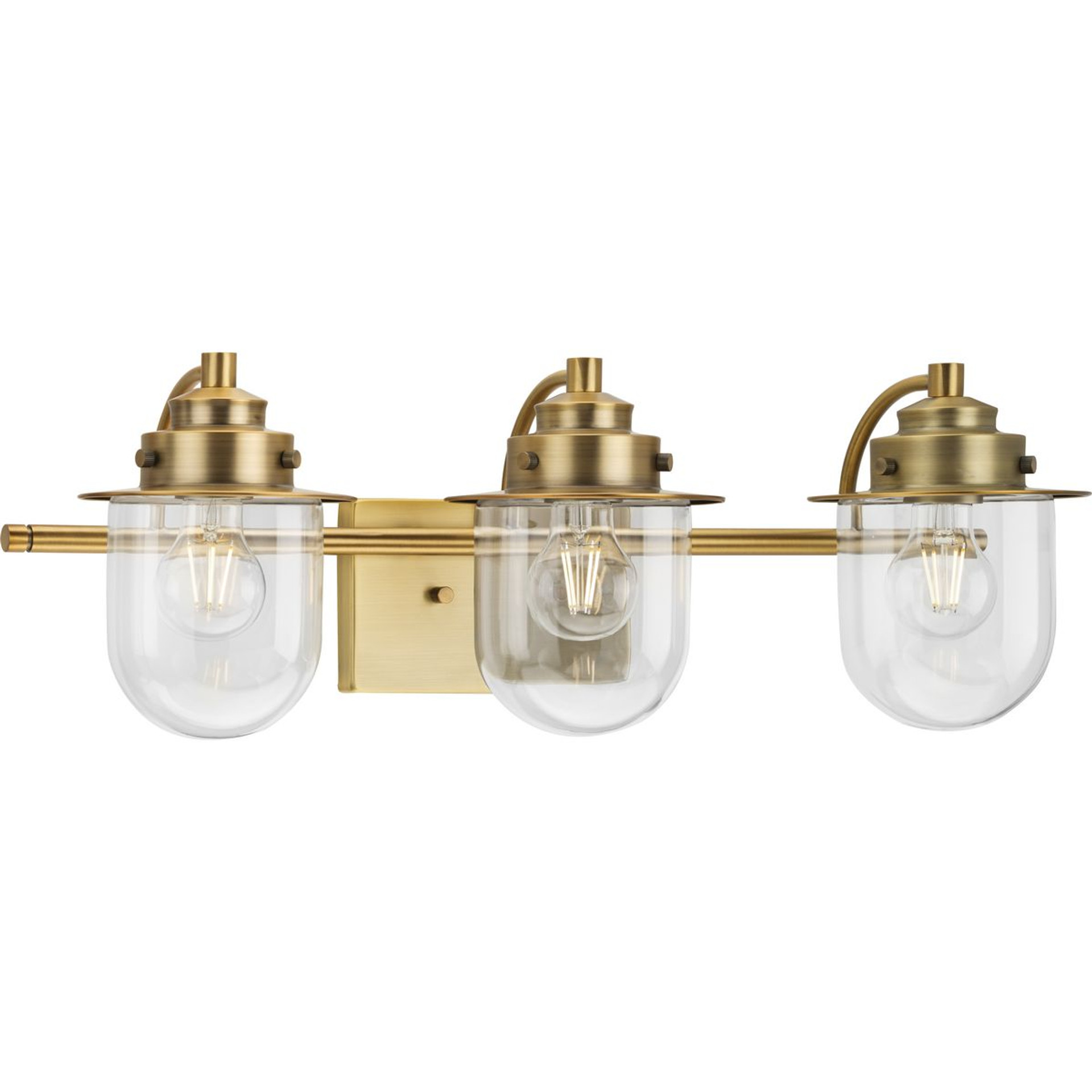 Progress Lighting Bath & Vanity Light - Northlake Collection Three-Light Vintage Brass Clear Glass Transitional Bath Light - Model P300436-163