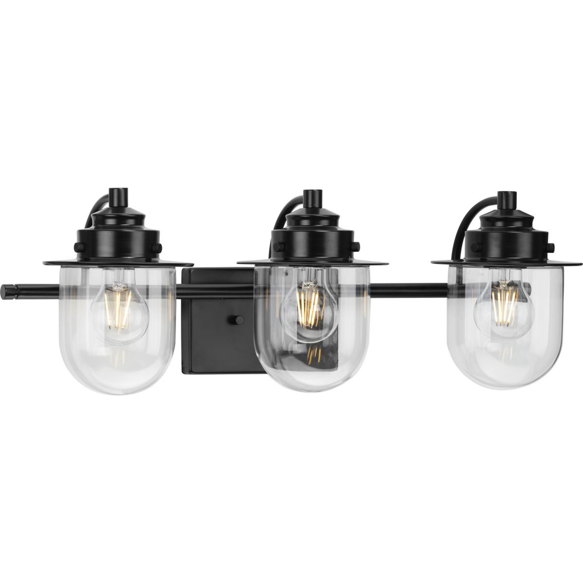Progress Lighting Bath & Vanity Light - Northlake Collection Three-Light Matte Black Clear Glass Transitional Bath Light - Model P300436-31M