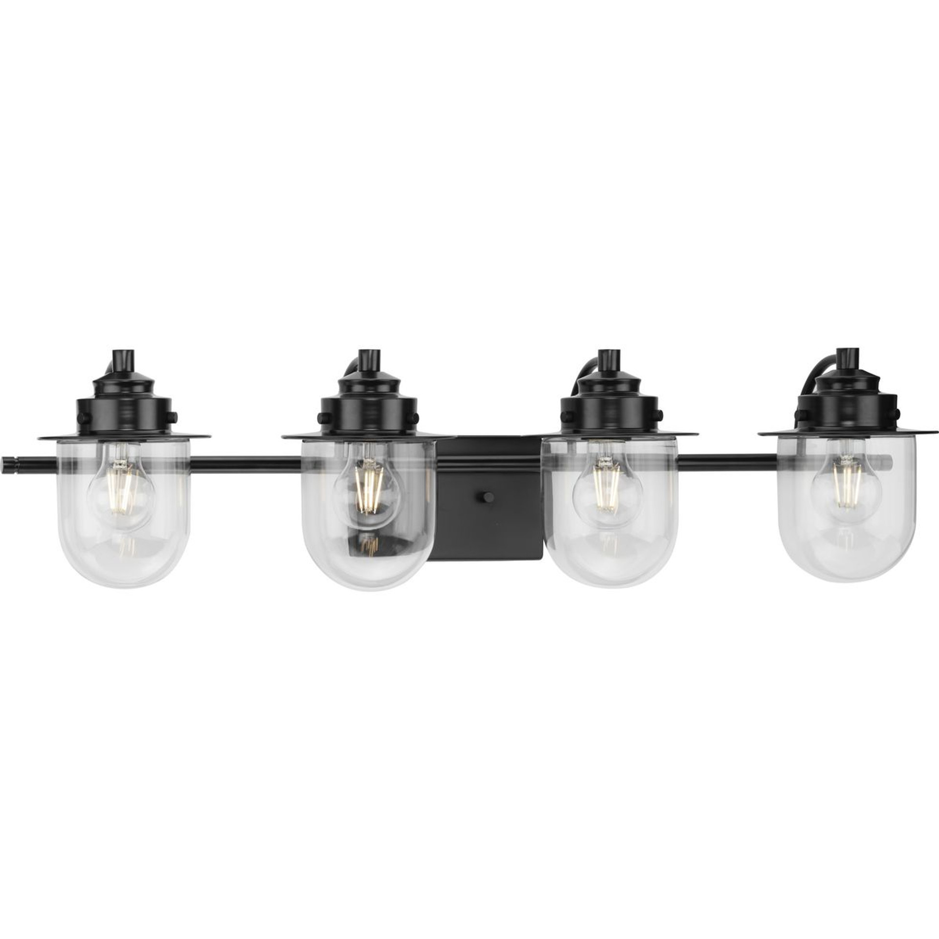 Progress Lighting Bath & Vanity Light - Northlake Collection Four-Light Matte Black Clear Glass Transitional Bath Light - Model P300437-31M