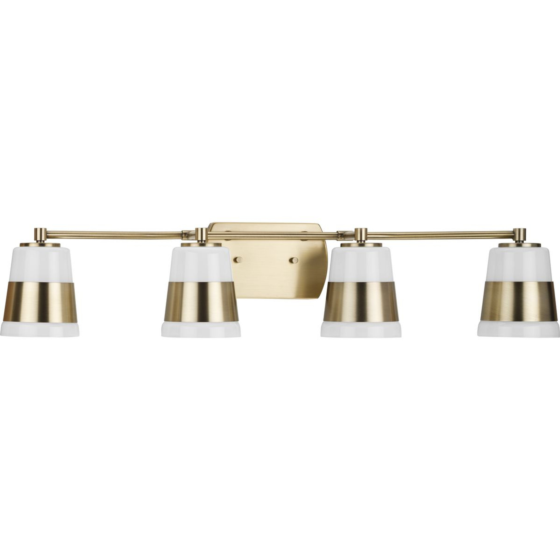 Progress Lighting Bath & Vanity Light - Haven Collection Four-Light Vintage Brass Opal Glass Luxe Industrial Bath Light - Model P300445-163