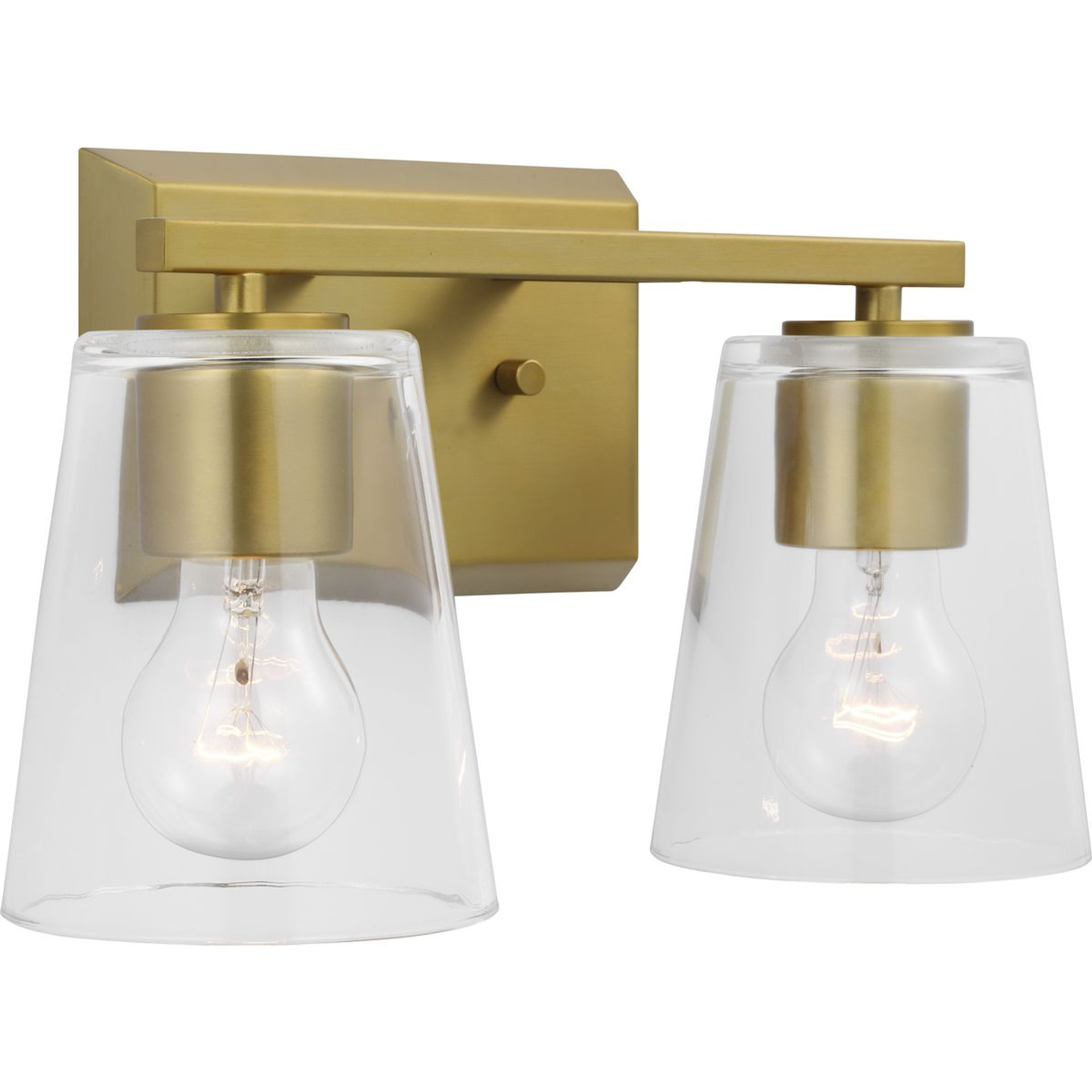 Progress Lighting Bath & Vanity Light - Vertex Collection Two-Light Brushed Gold Clear Glass Contemporary Bath Light - Model P300458-191