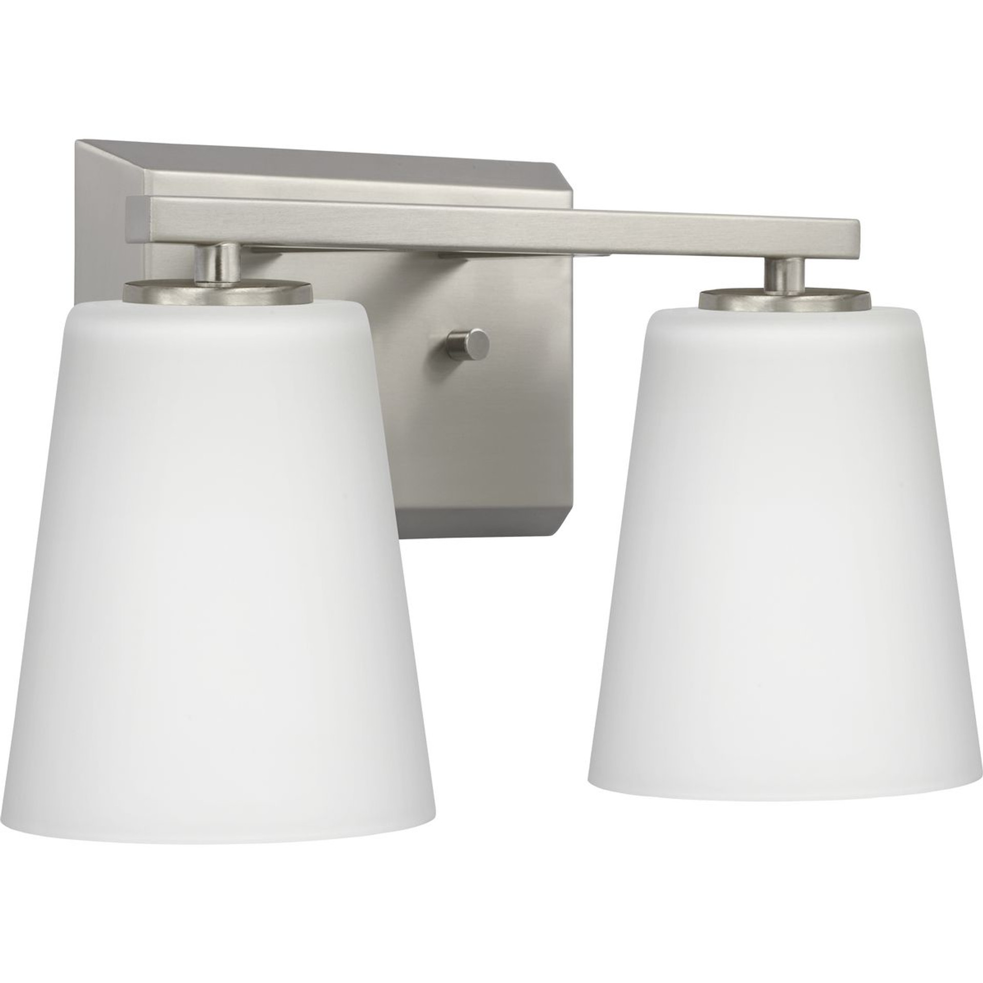 Progress Lighting Bath & Vanity Light - Vertex Collection Two-Light Brushed Nickel Etched White Glass Contemporary Bath Light - Model P300462-009