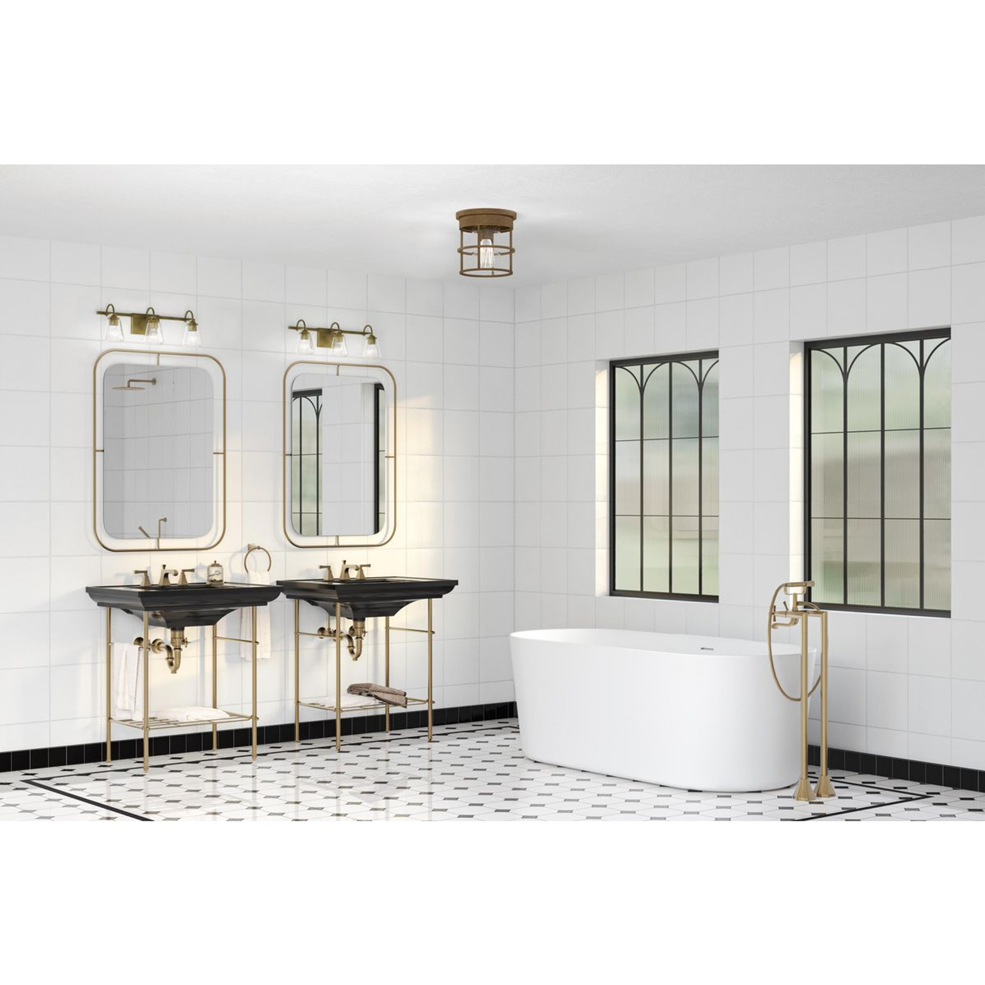 Progress Lighting Martenne Collection Three-Light Aged Bronze Modern Farmhouse Vanity Light - Damp Location Listed Application Shot Model P300474-196