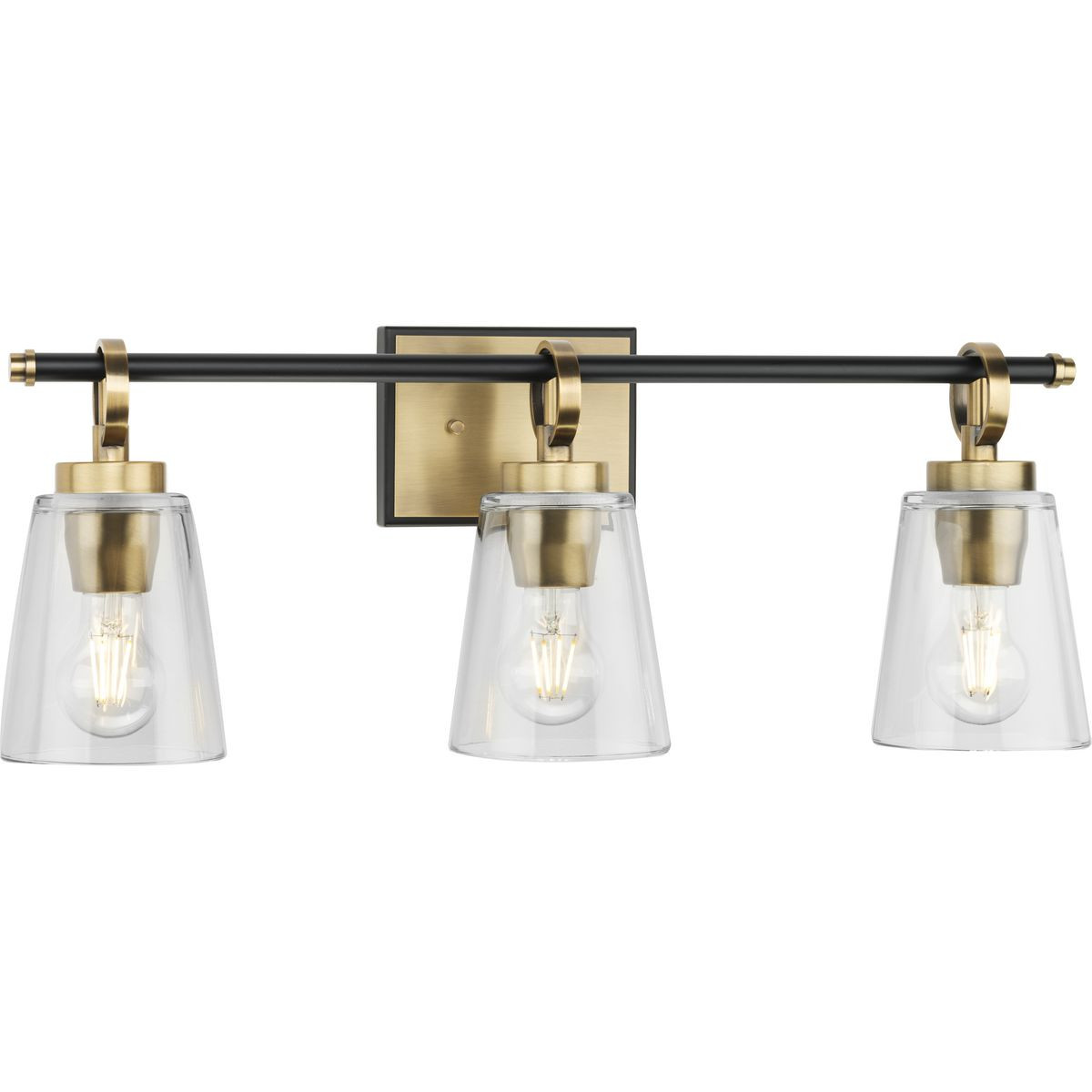 Progress Lighting Bath & Vanity Light - Cassell Collection Three-Light Vintage Brass Matte Black Luxe Industrial Bath & Vanity Light - Model P300482-163