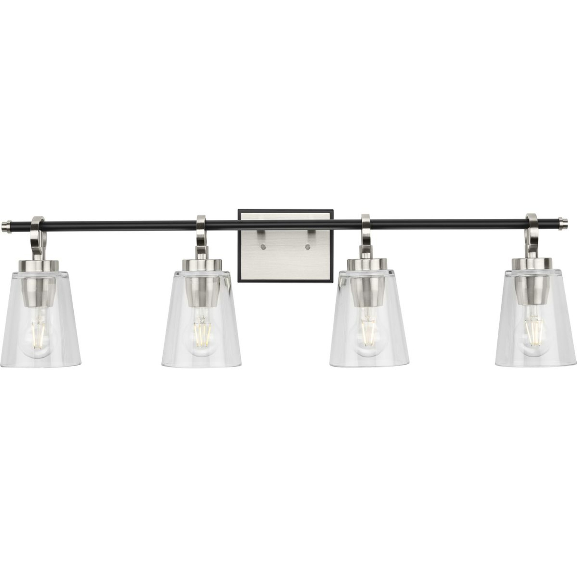 Progress Lighting Bath & Vanity Light - Cassell Collection Four-Light Brushed Nickel Matte Black Luxe Industrial Bath & Vanity Light - Model P300483-009