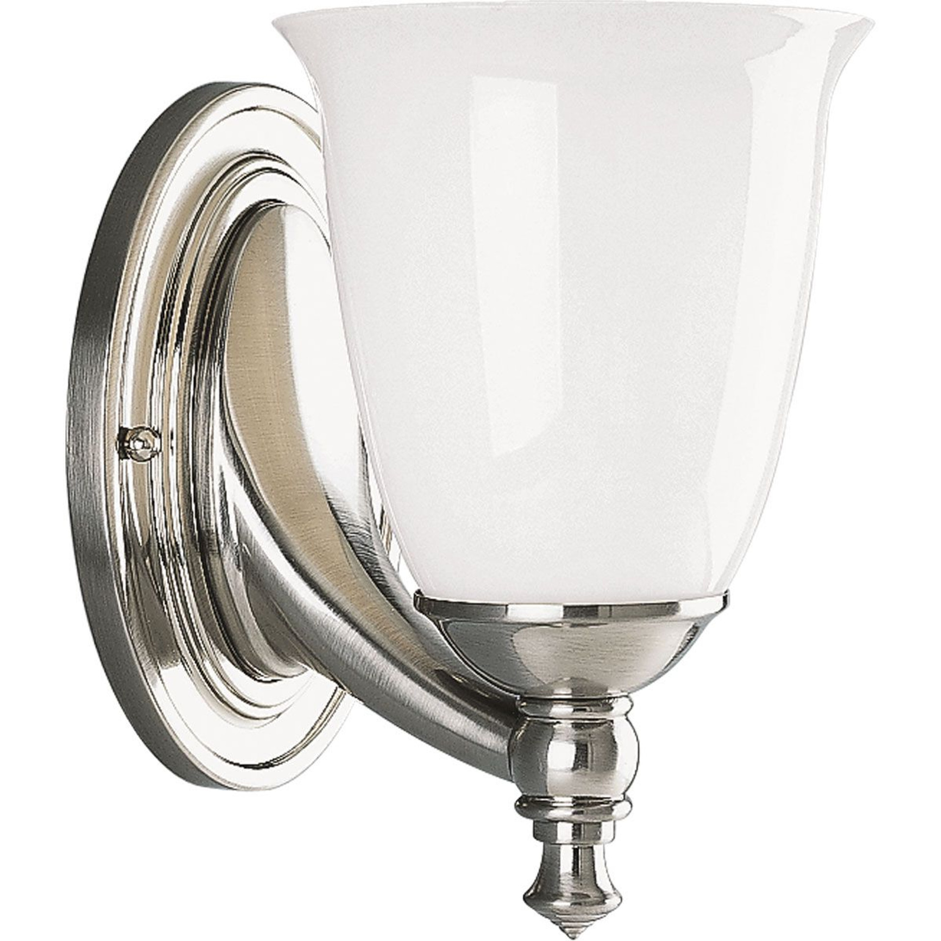 Progress Lighting Bath & Vanity Light - Victorian Collection One-Light Brushed Nickel White Opal Glass Farmhouse Bath Vanity Light - Model P3027-09