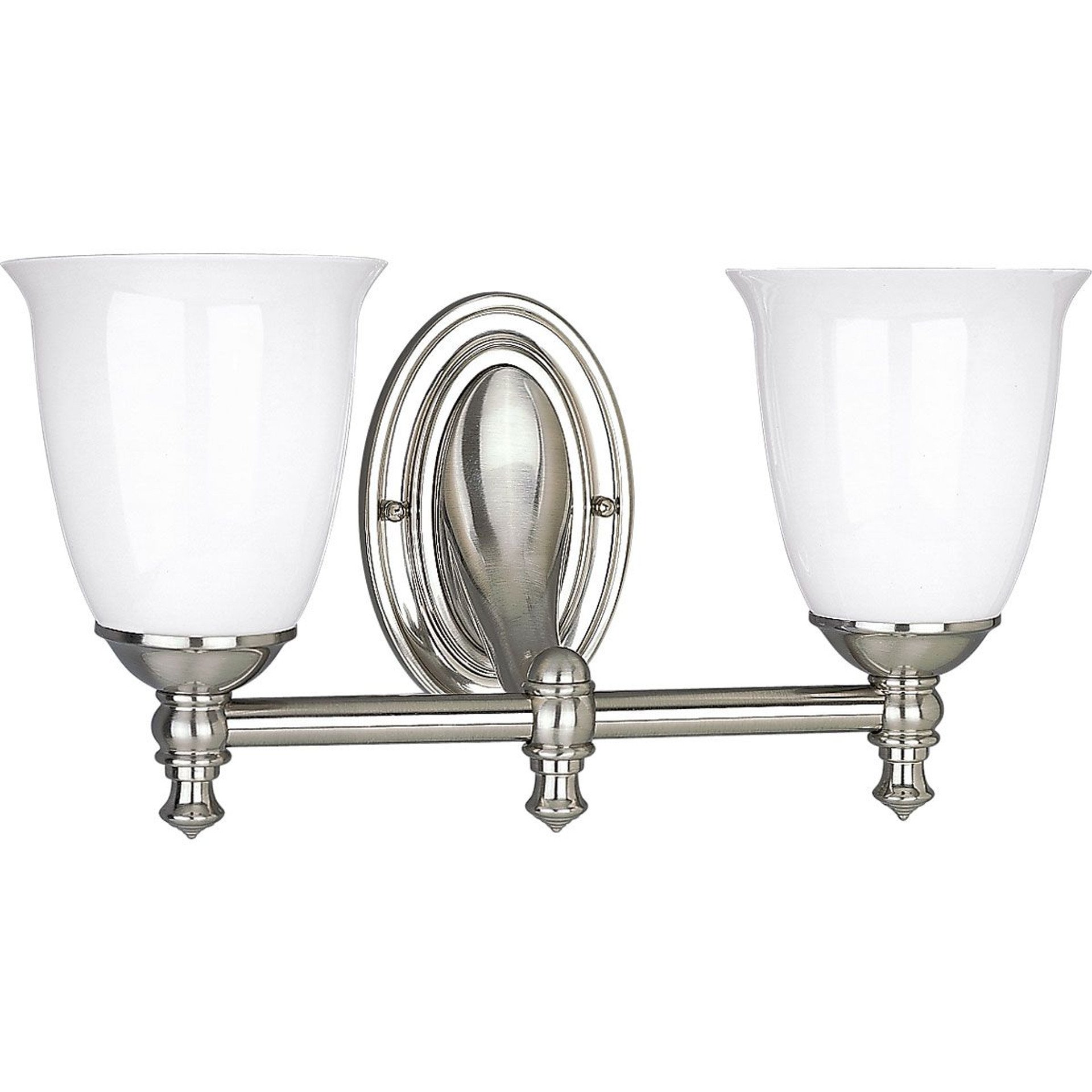 Progress Lighting Bath & Vanity Light - Victorian Collection Two-Light Brushed Nickel White Opal Glass Farmhouse Bath Vanity Light - Model P3028-09