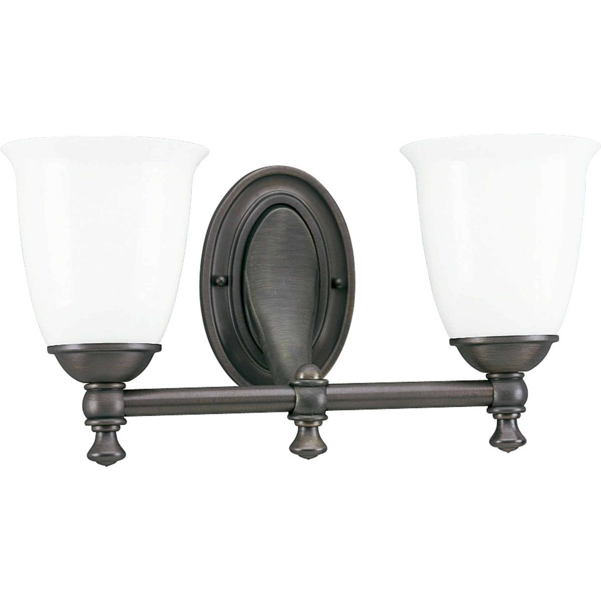 Progress Lighting Bath & Vanity Light - Victorian Collection Two-Light Venetian Bronze White Opal Glass Farmhouse Bath Vanity Light - Model P3028-74