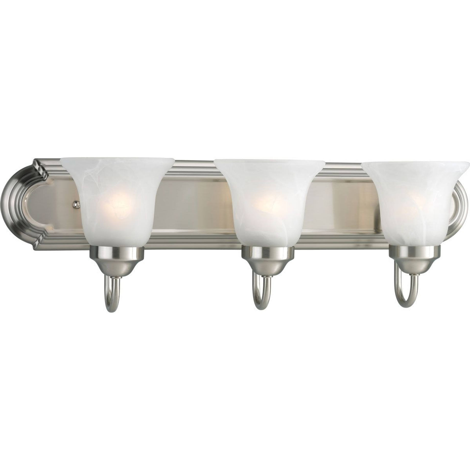 Progress Lighting Bath & Vanity Light - Three-Light Brushed Nickel Alabaster Glass Traditional Bath Vanity Light - Model P3053-09