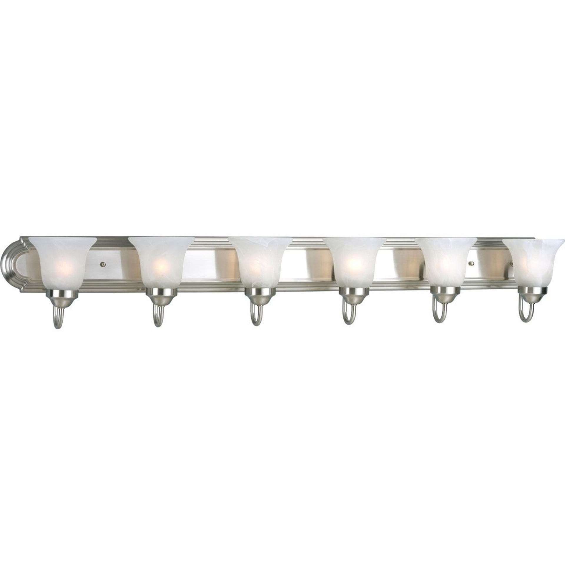 Progress Lighting Bath & Vanity Light - Six-Light Brushed Nickel Alabaster Glass Traditional Bath Vanity Light - Model P3056-09