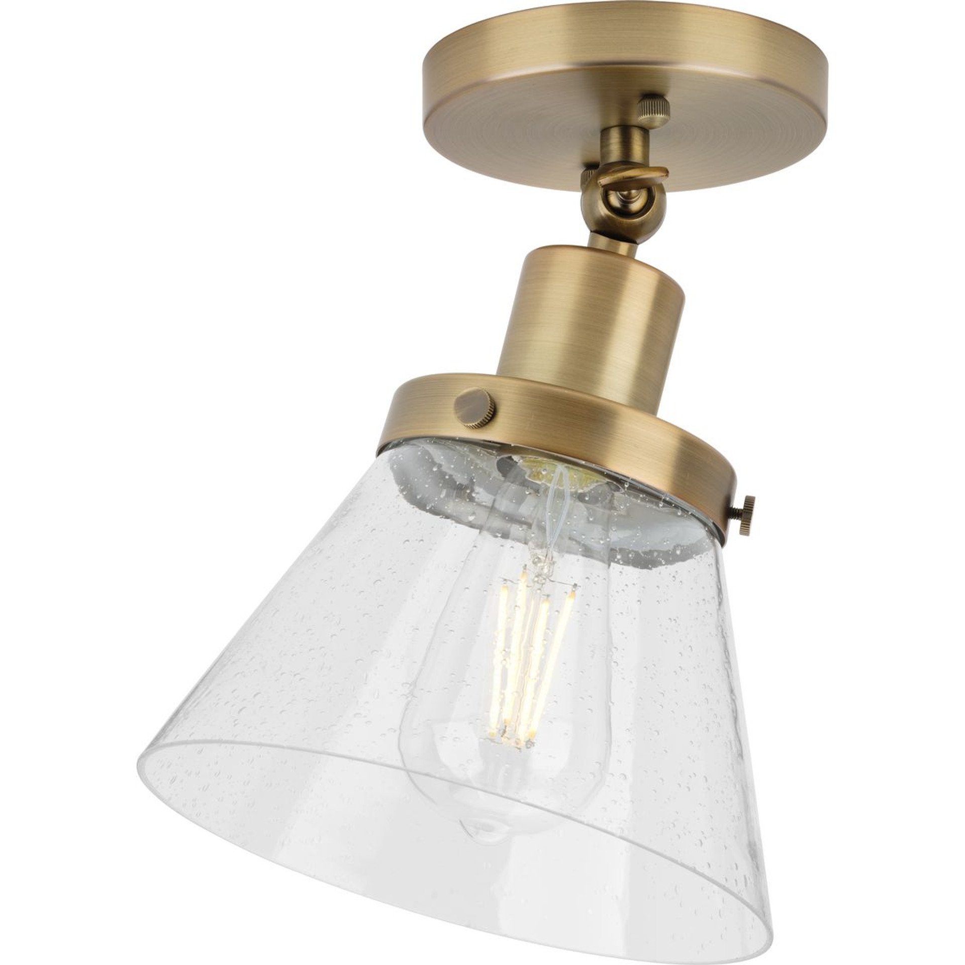 Progress Lighting Close-to-Ceiling Light - Hinton Collection One-Light Vintage Brass and Seeded Glass Vintage Style Ceiling Light - Model P350198-163