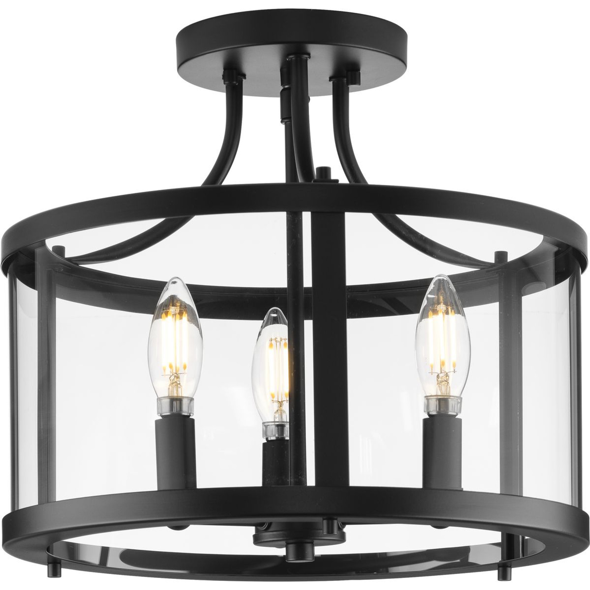 Progress Lighting Close-to-Ceiling Light - Gilliam Collection 13 in. Three-Light Matte Black New Traditional Semi-Flush Mount - Model P350231-31M