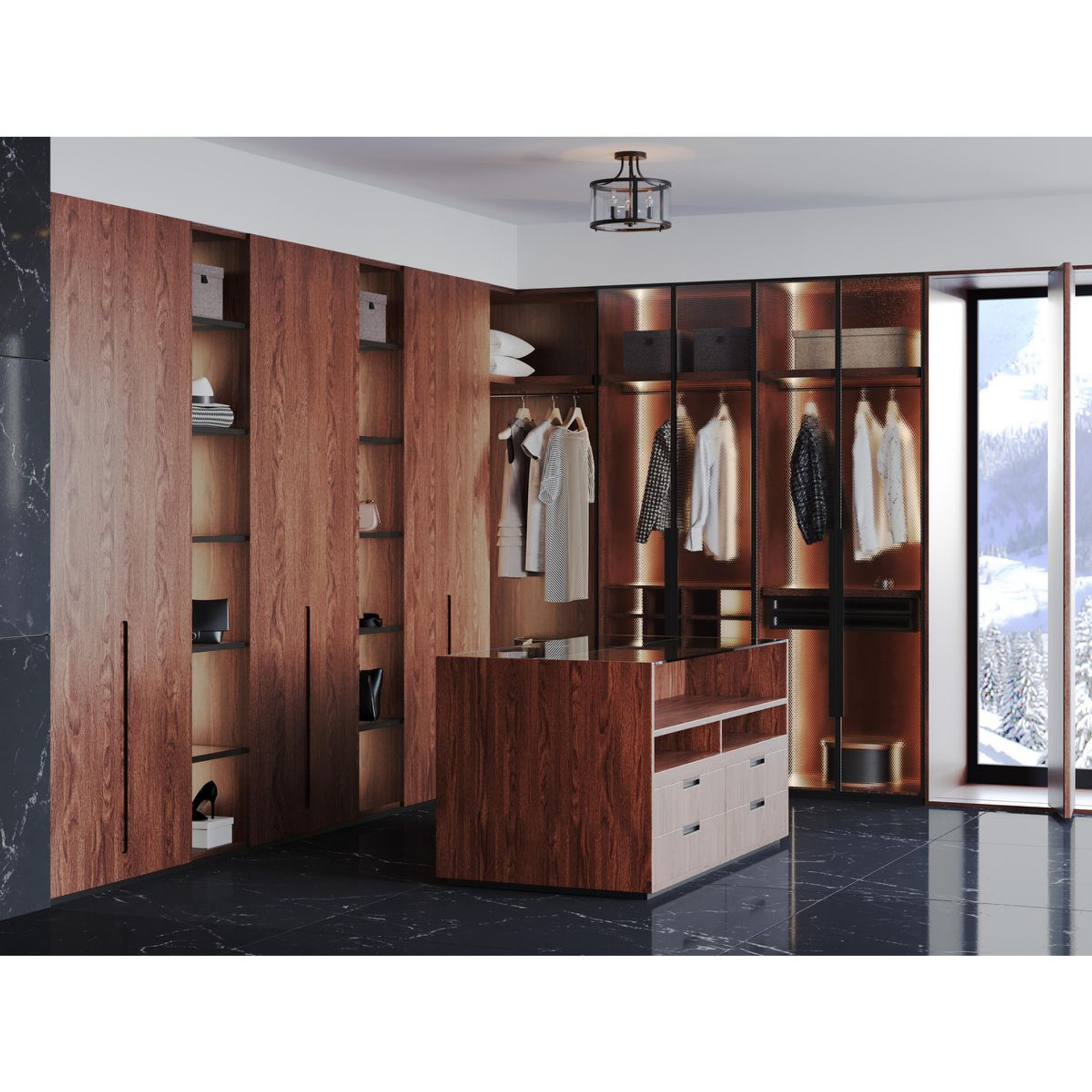 Progress Lighting Gilliam Collection 13 in. Three-Light Matte Black New Traditional Semi-Flush Mount - Damp Location Listed Application Shot Model P350231-31M