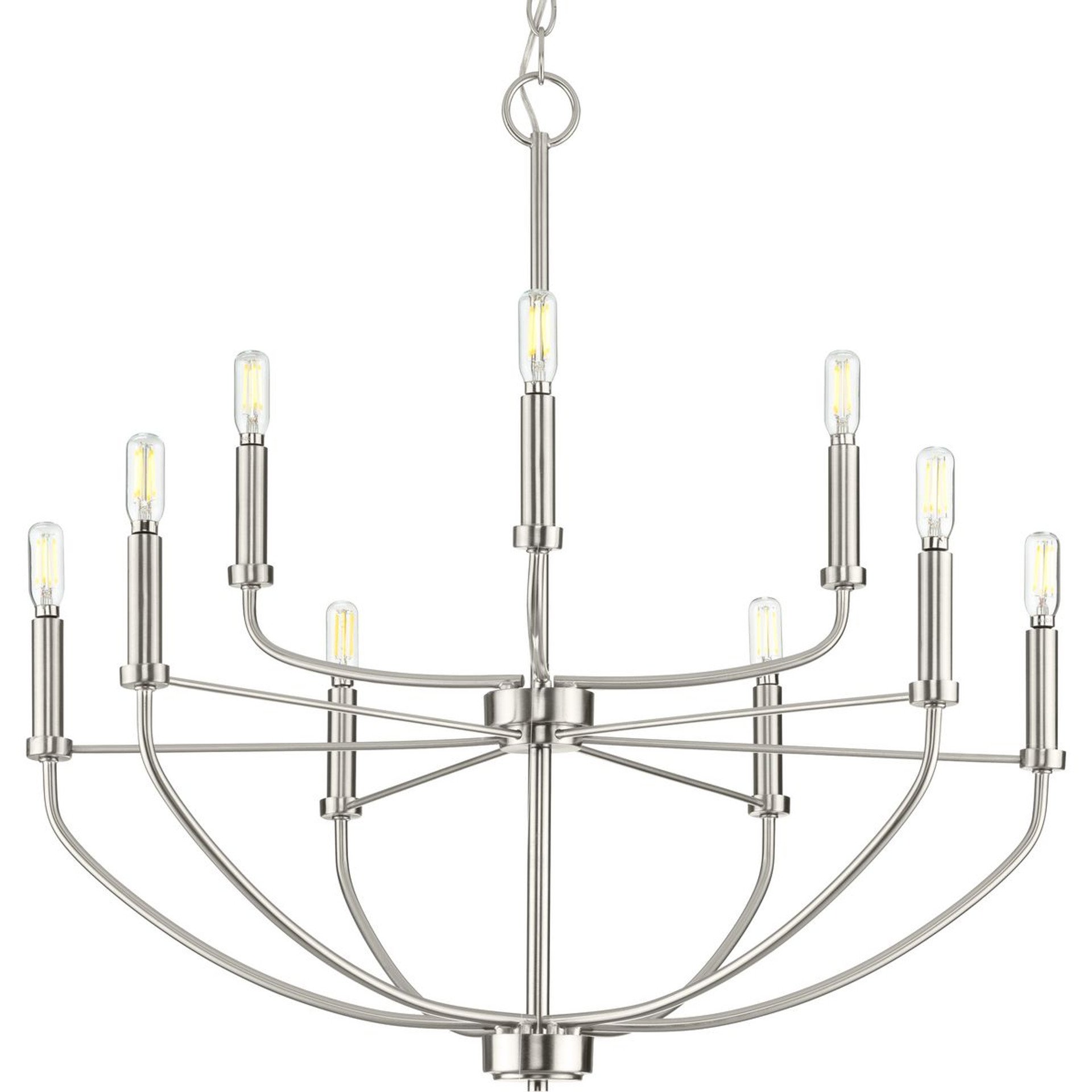 Progress Lighting Chandeliers Light - Leyden Collection Nine-Light Brushed Nickel Farmhouse Style Chandelier Light - Model P400228-009