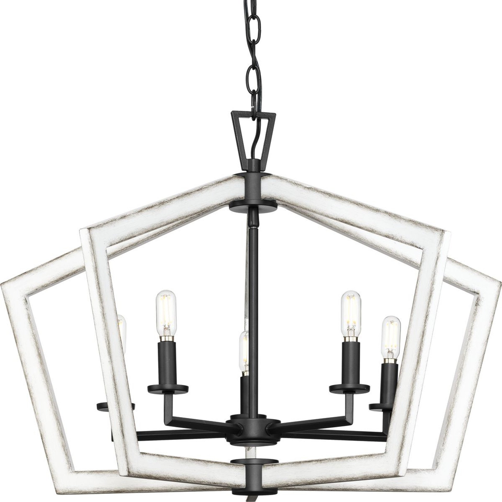 Progress Lighting Chandeliers Light - Galloway Collection Five-Light 19.25" Matte Black Modern Farmhouse Chandelier with Distressed White Accents - Model P400301-31M