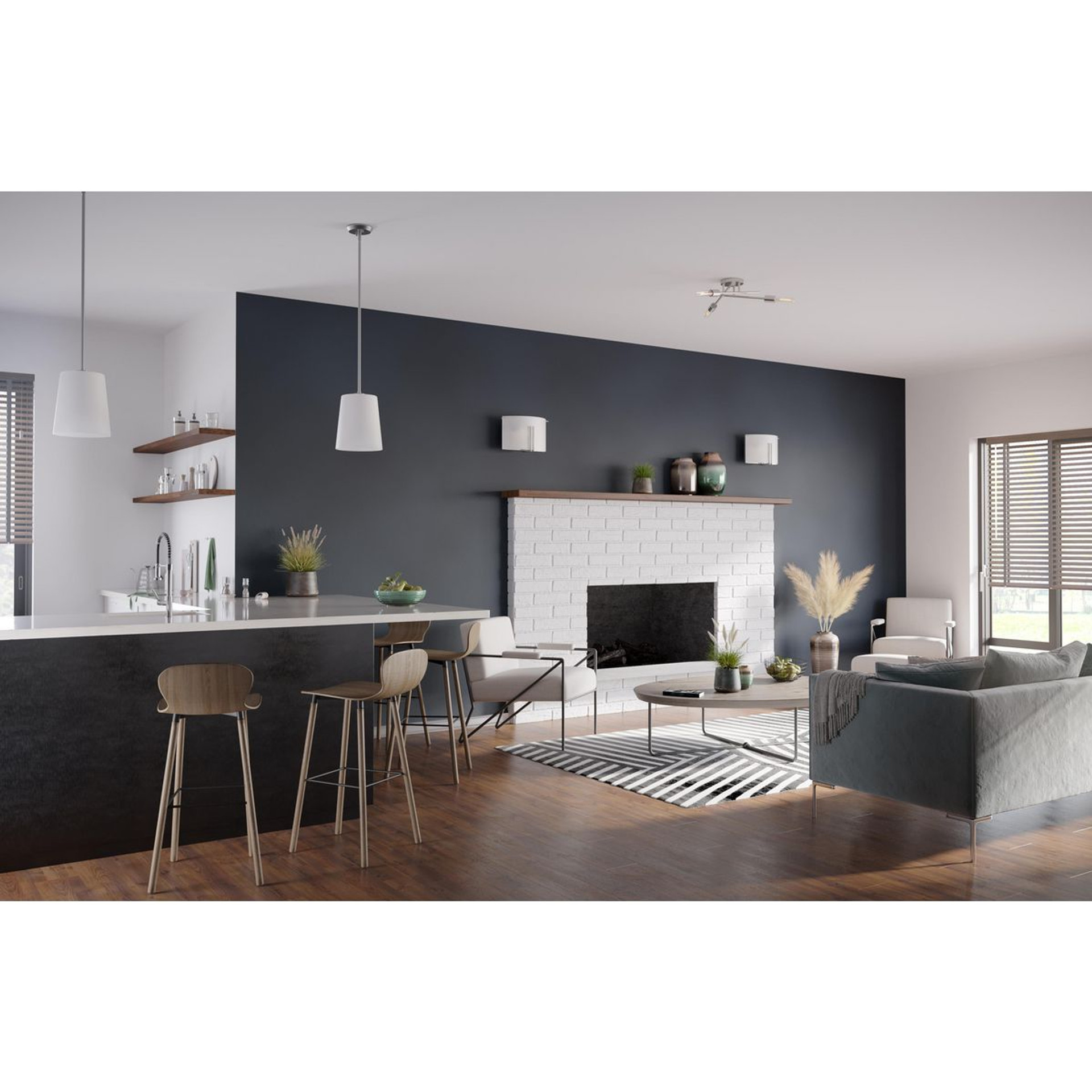 Progress Lighting Clarion Collection One-Light Brushed Nickel Etched White Transitional Pendant - Dry Location Listed Application Shot Model P500429-009