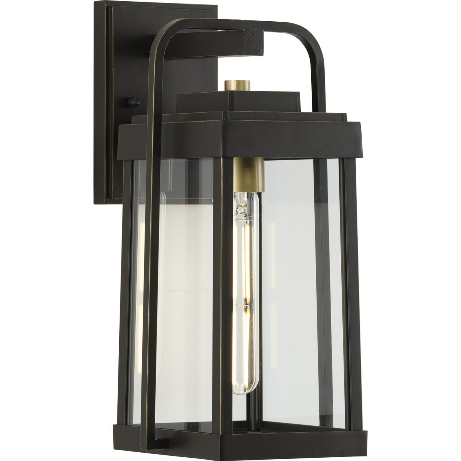 Progress Lighting Outdoor Light - Walcott Collection One-Light Antique Bronze with Brasstone Accents Clear Glass Transitional Outdoor Wall Lantern Light - Model P560286-020