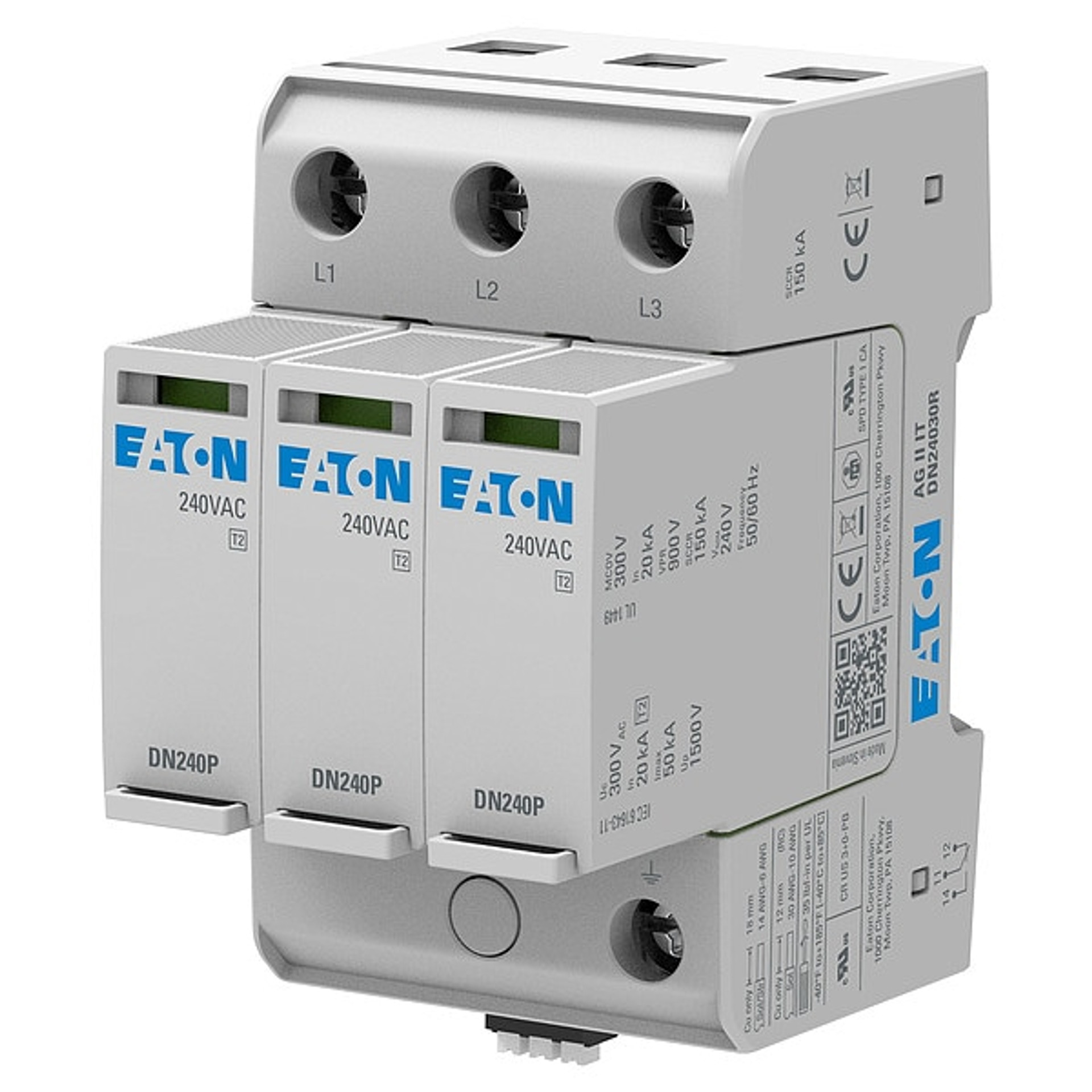 EATON Surge Protection Device, 3 Phase, 240V AC Delta, 3 Poles, 3 Wires + Ground - AGDN24030R