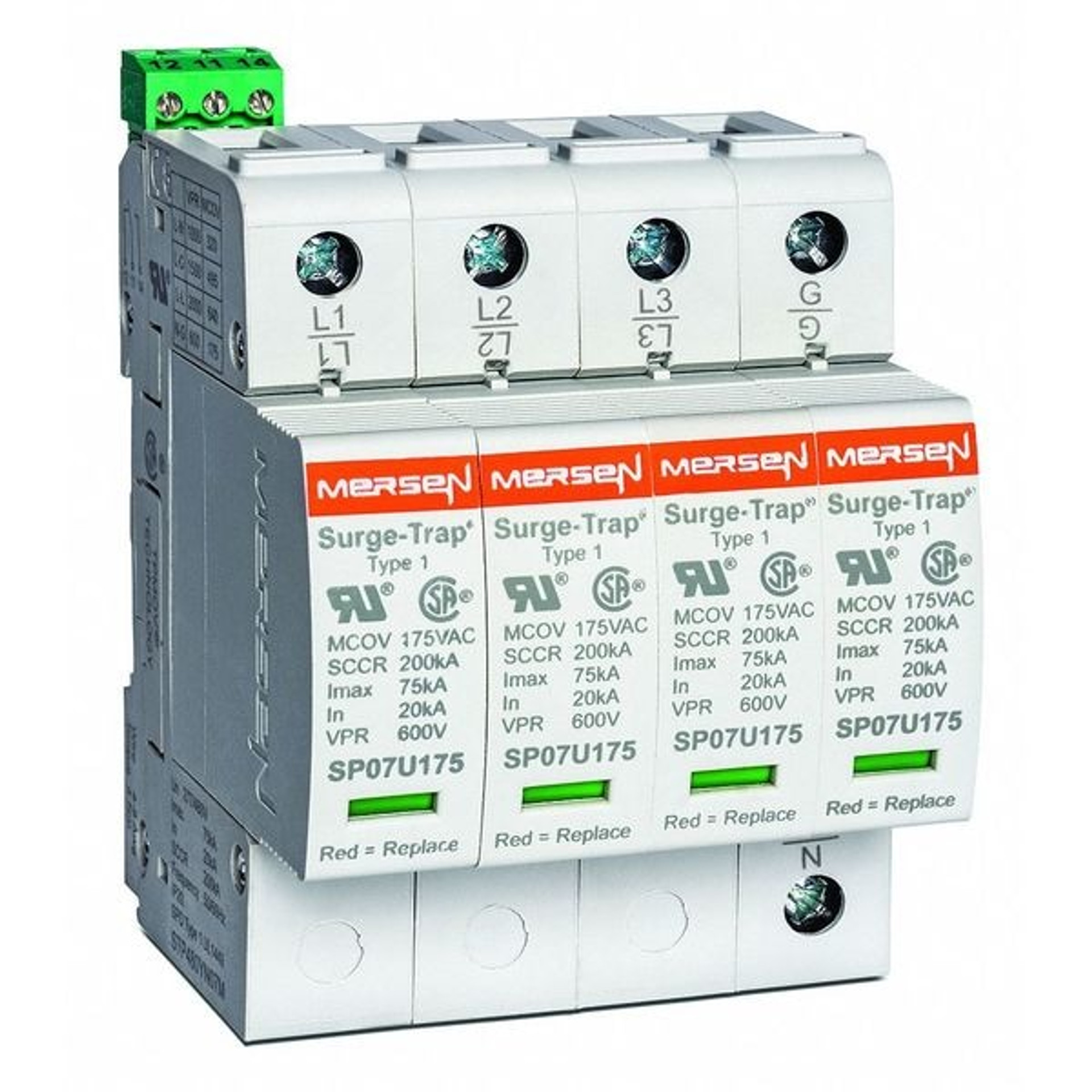 MERSEN Surge Protection Device, 3 Phase, 347/600V AC Wye, 4 Poles, 5 Wires - STP600YN07