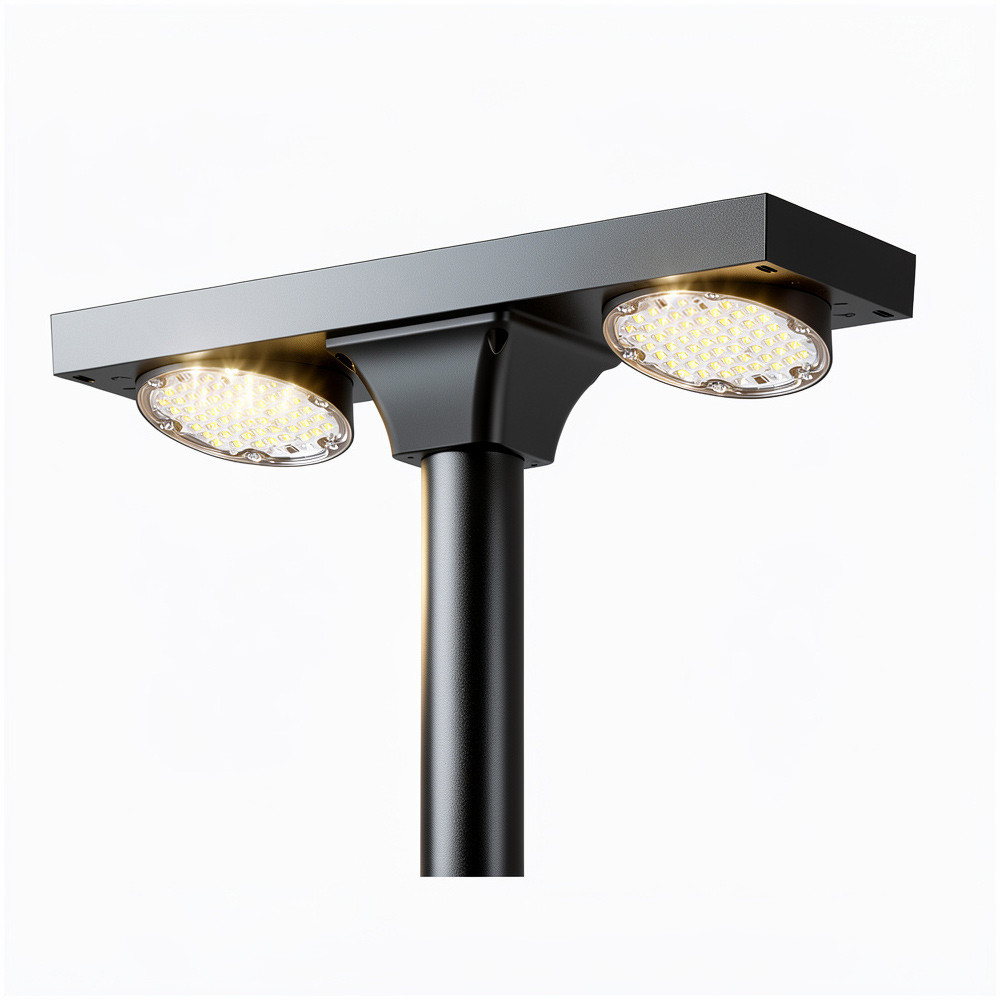 Solar LED Dual Head Post Top Light w/ Rotatable Lights - Dusk To Dawn - Remote Programmable - Extremely Bright - Commercial Grade - 40 Watt - 4800 Lumen Output - Warm White/Daylight Color Switchable