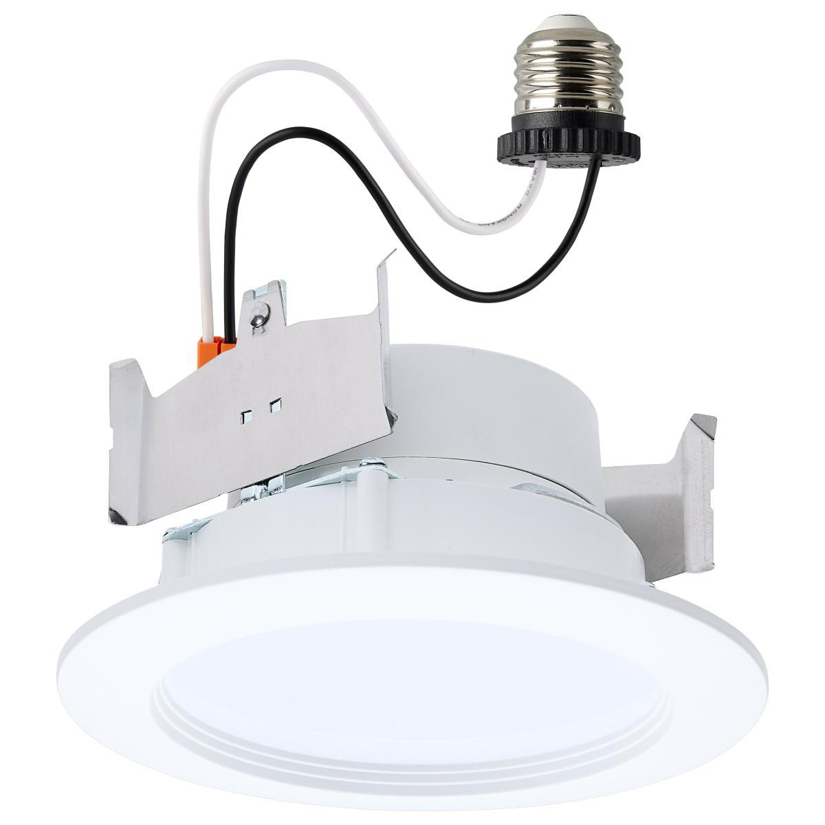 4-inch LED wafer downlight with regressed trim, watt selectable 6.5W 8W 9W, CCT selectable 2700K to 5000K, clean white background