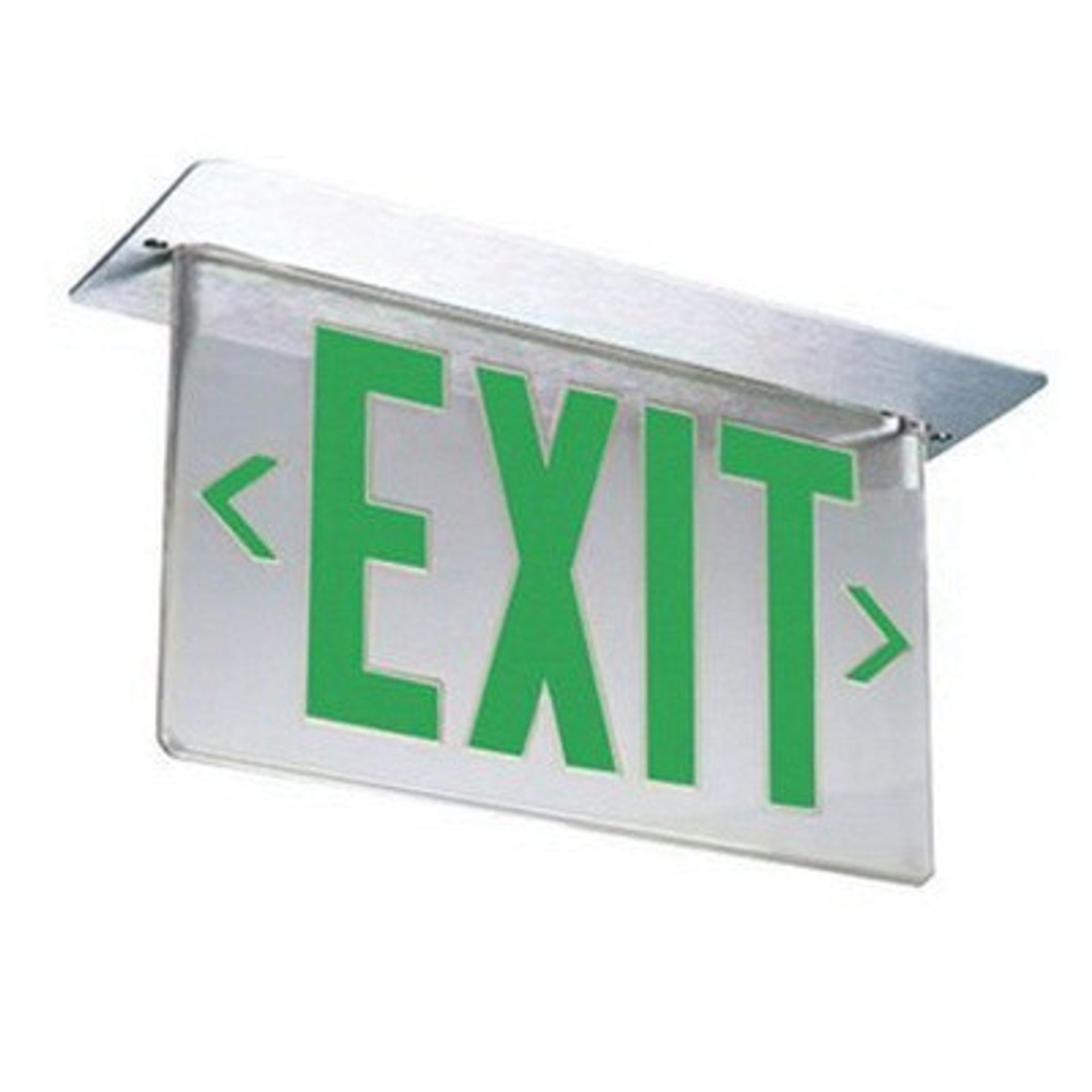 LED Edge-Lit Emergency Exit Sign, Aluminum, Single face, Green on clear, 120-277V, Emergency Battery, Ceiling or Back Mount  - LRP W 1 RC 120/277 EL N