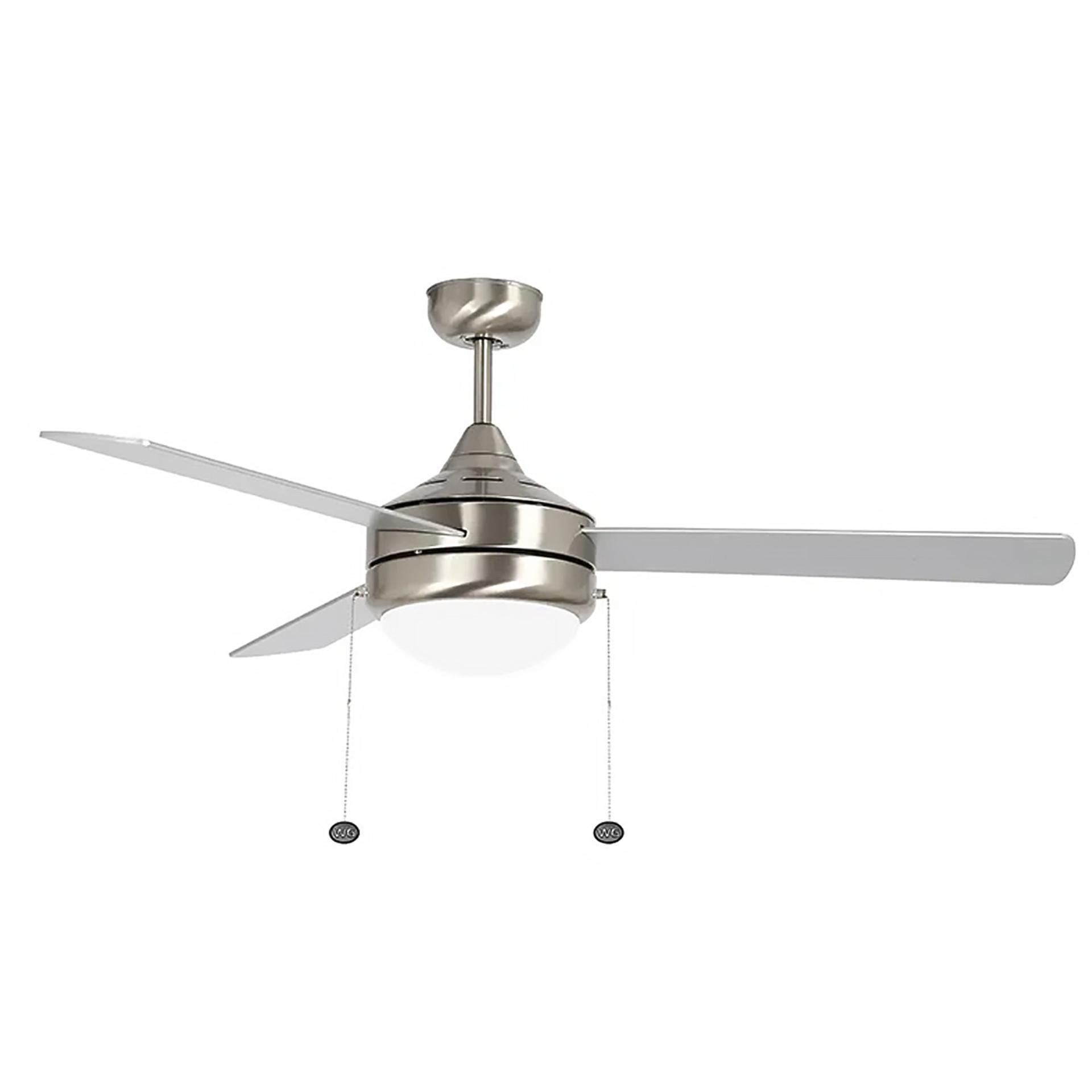 52" reversible rosewood and silver 3-blade ceiling fan with LED light, 20W, 3000K/4000K/5000K, studio image